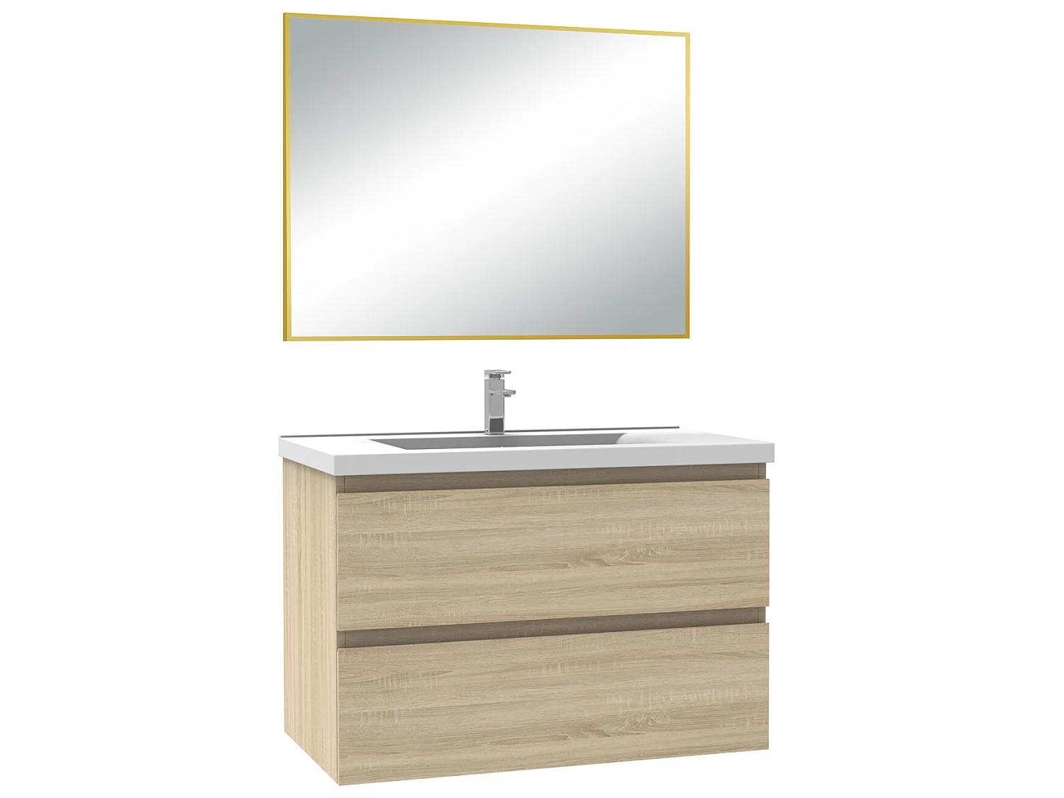 Meuble salle de bain simple vasque 80cm Chêne Wotan meuble acve miroir - Aica