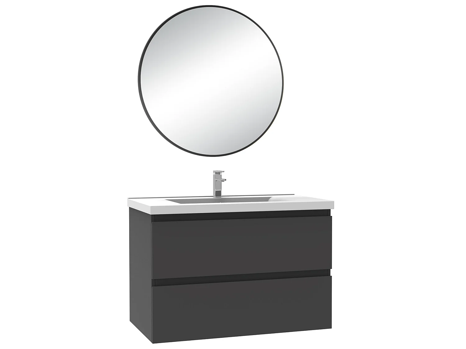 Meuble salle de bain simple vasque 60cm Anthracite meuble acve rond miroir - Aica