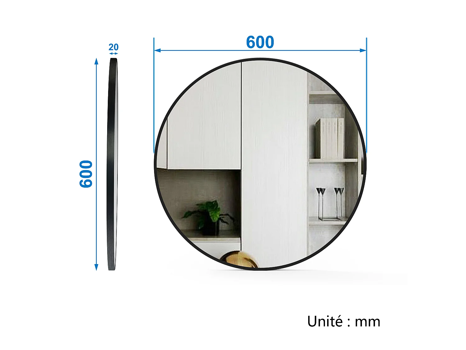 Meuble salle de bain simple vasque 60cm Anthracite meuble acve rond miroir - Aica