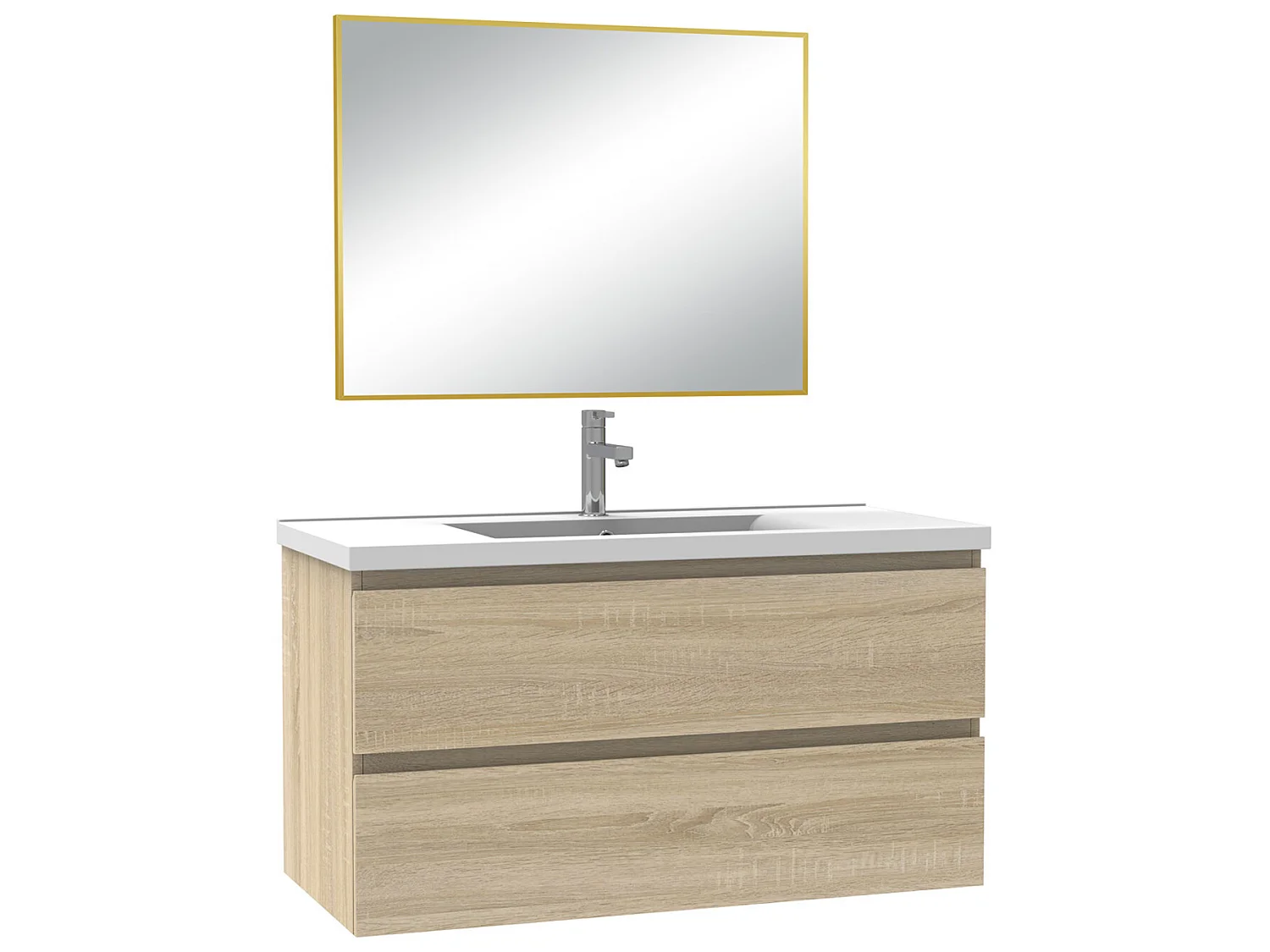 Meuble salle de bain simple vasque 100cm Chêne Wotan meuble acve miroir - Aica