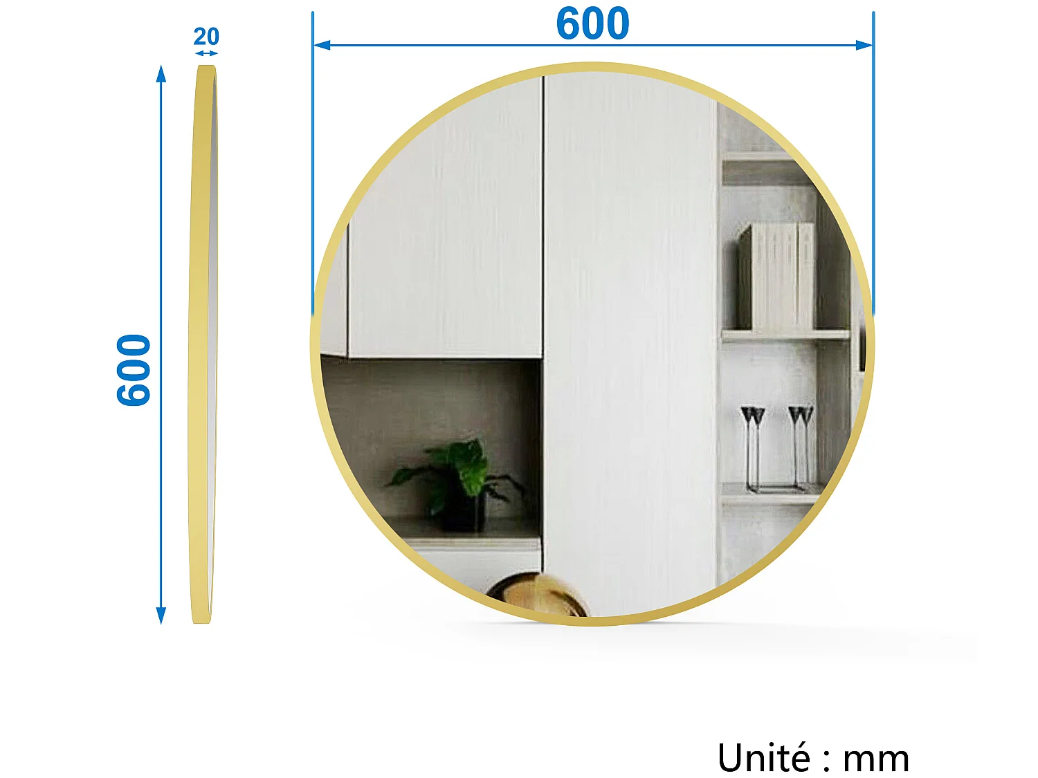 Meuble salle de bain simple vasque 60cm Chêne Wotan meuble acve rond miroir - Aica