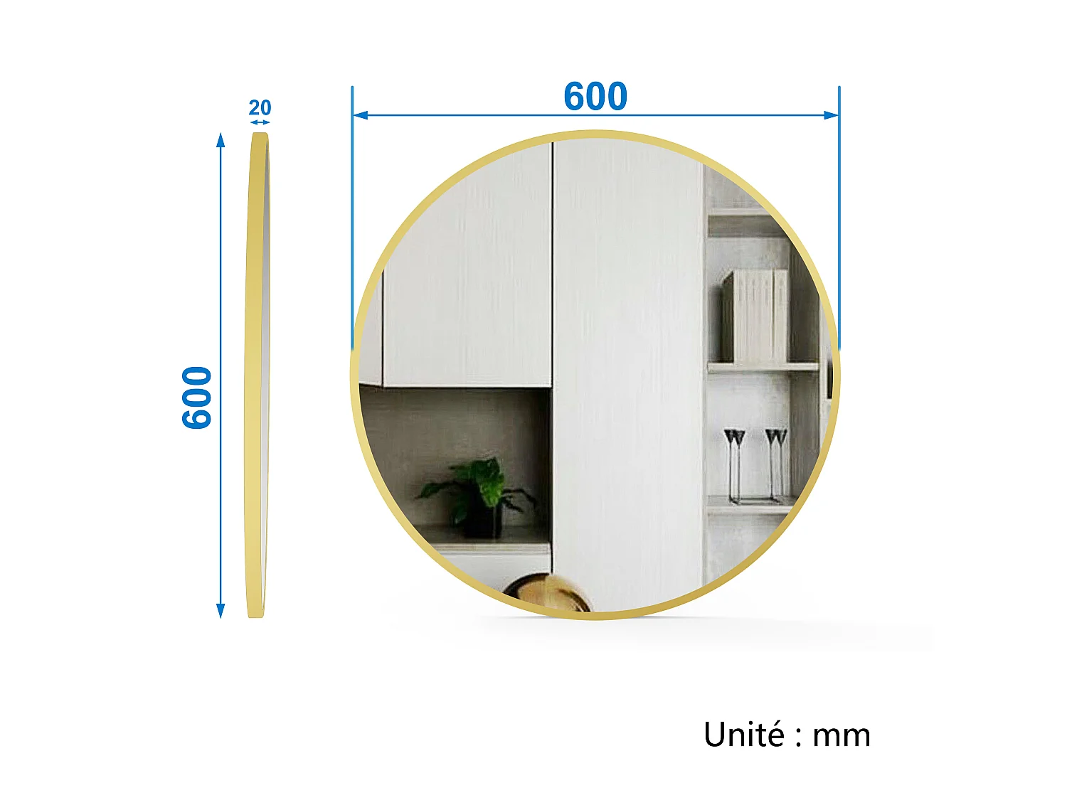 Meuble salle de bain simple vasque 60cm Chêne Wotan meuble acve rond miroir - Aica