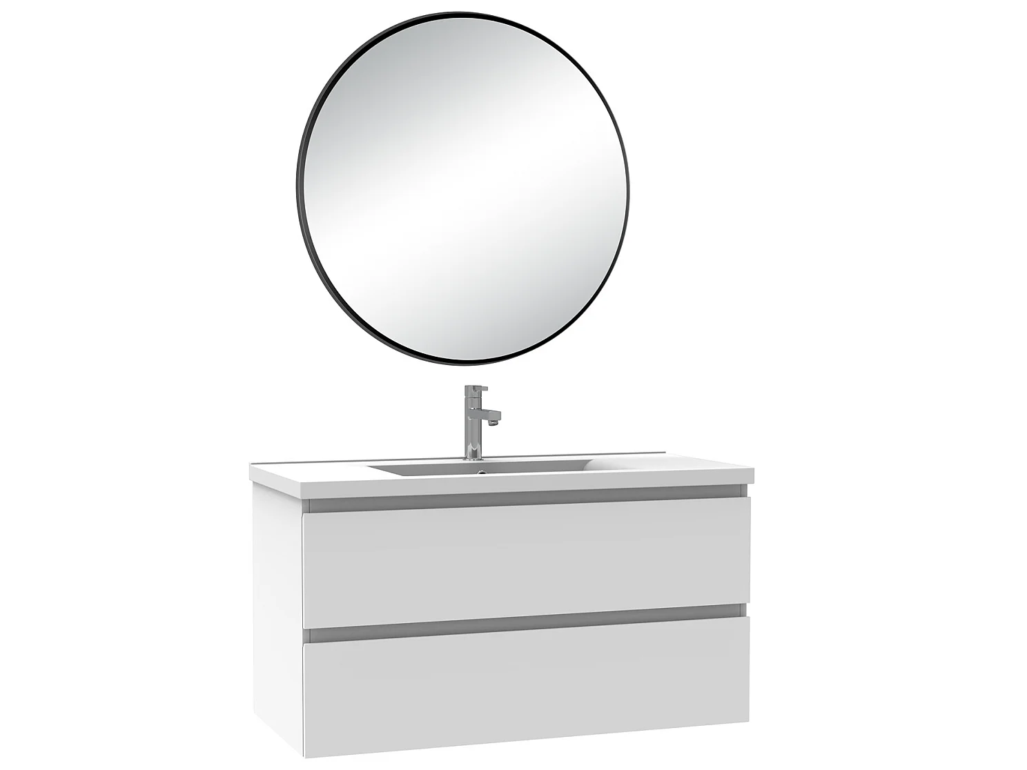 Meuble salle de bain simple vasque 100cm blanc meuble acve rond miroir - Aica