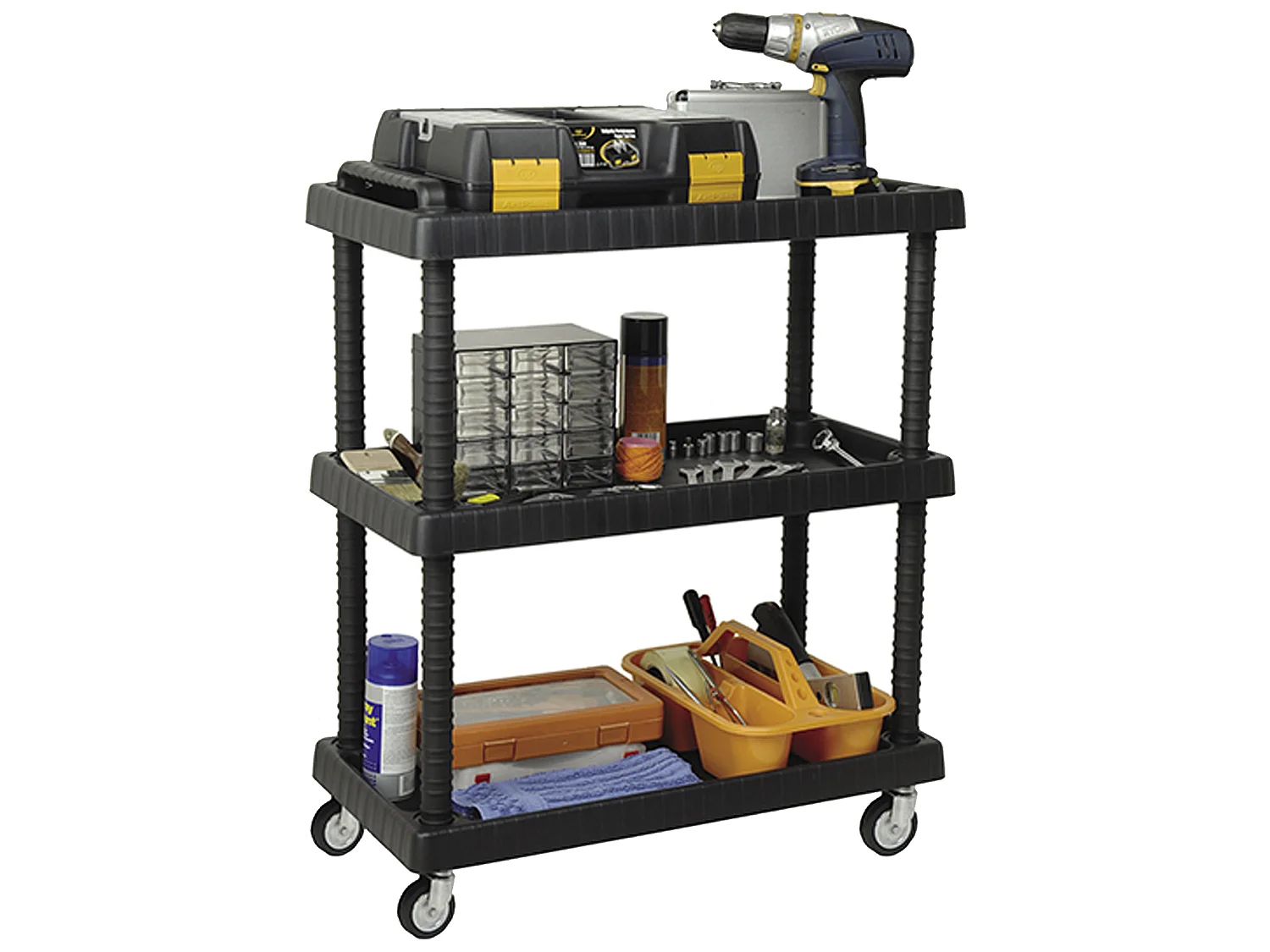 Chariot avec roues en acier et étagères réglables 75 x 37,5 x 92 cm.