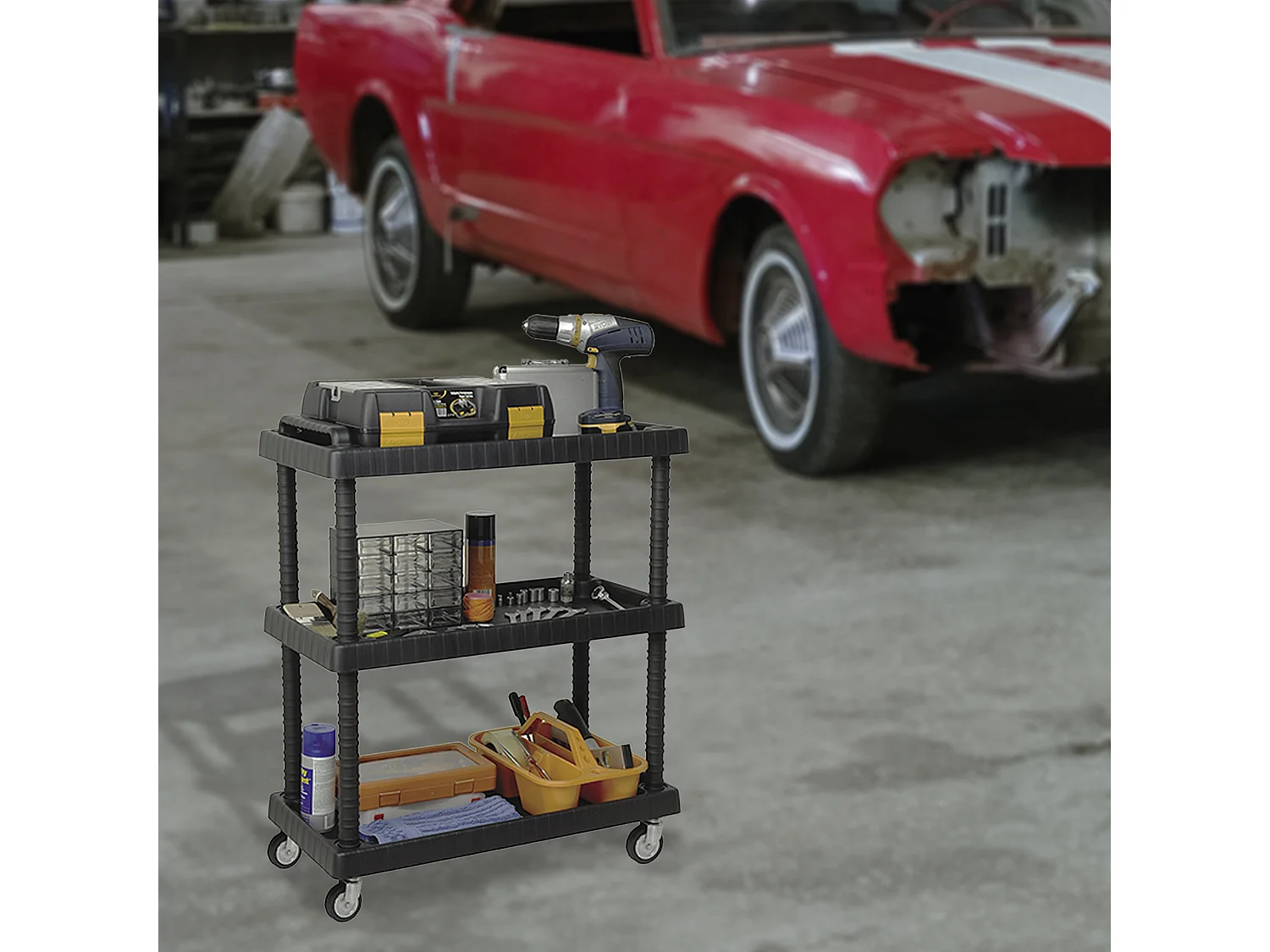 Chariot avec roues en acier et étagères réglables 75 x 37,5 x 92 cm.