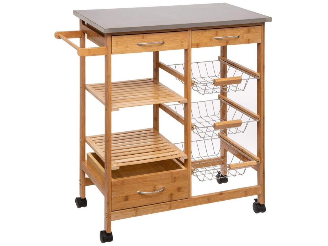 vente unique Grand chariot de service en bambou L.73 5xP.37xH.86cm