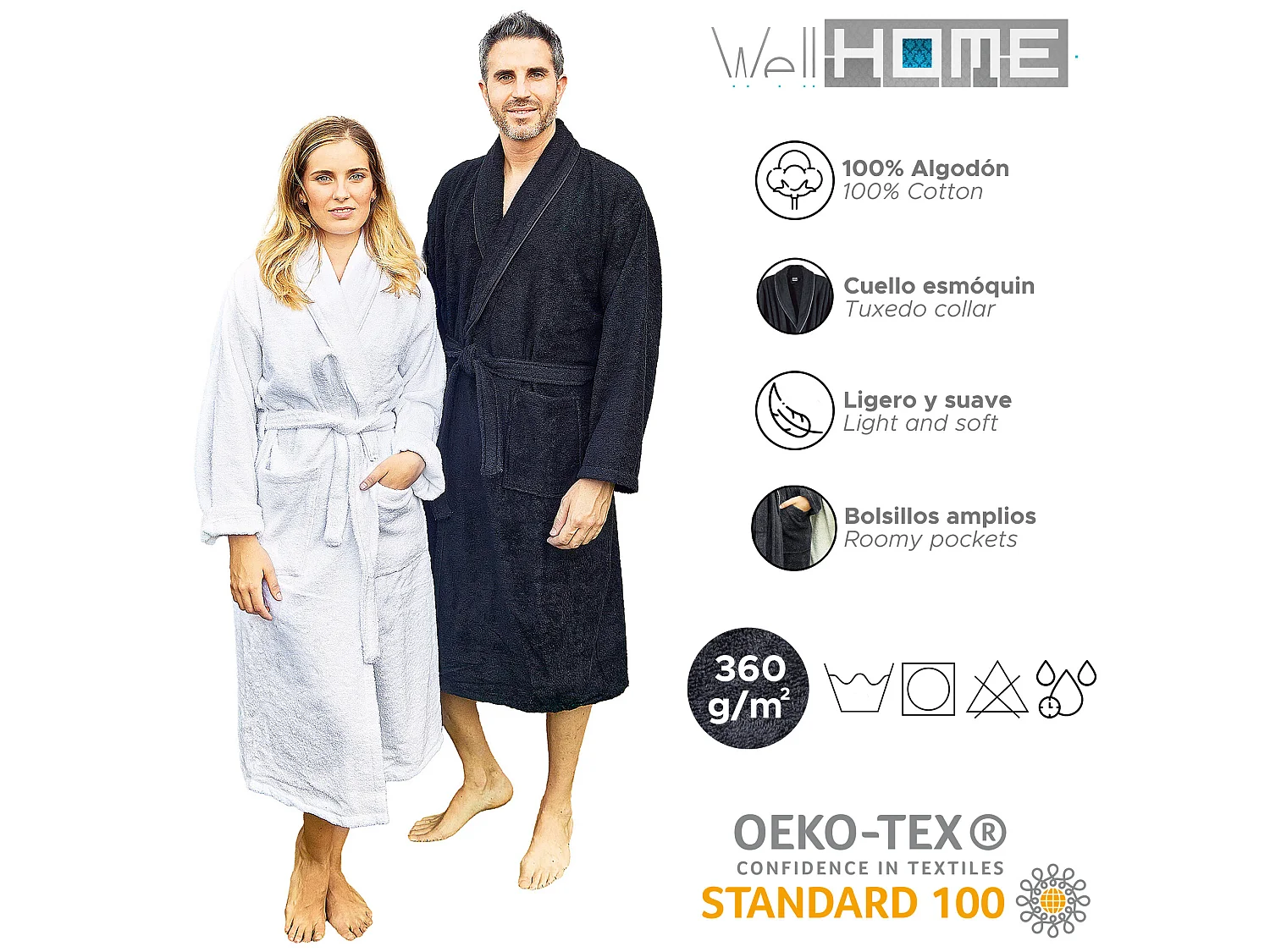 PEIGNOIR L/XL 360 gr/m2 100% coton Blanc