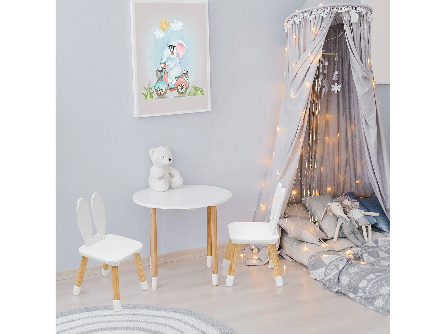 Table pour Enfants avec 2 Chaises MDF Blanc Marron pour Chambre d'Enfants