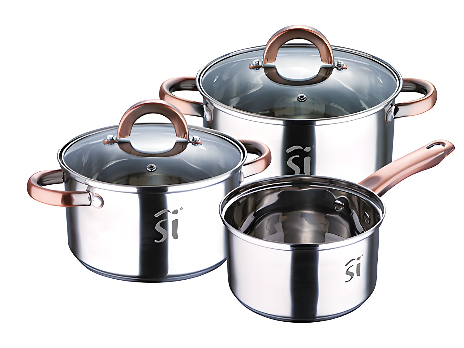 Batterie de cuisine en acier inoxydable 5 pièces, adaptée à l'induction, collection Onil