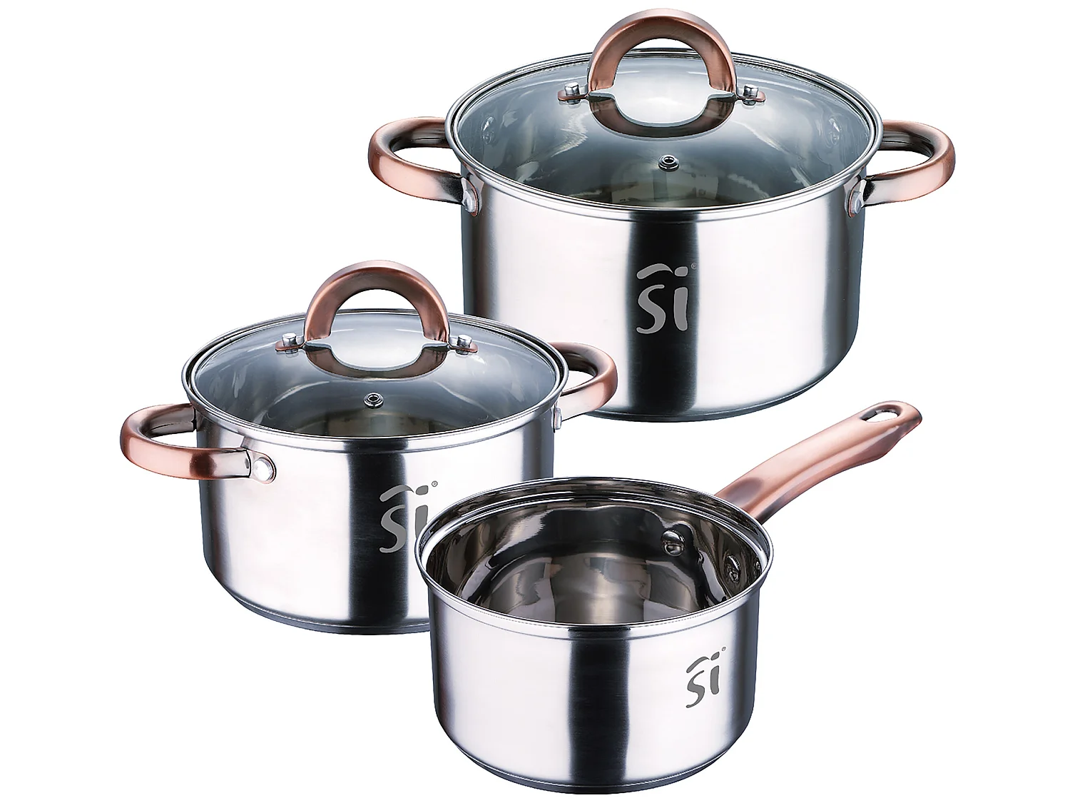 Batterie de cuisine en acier inoxydable 5 pièces, adaptée à l'induction, collection Onil