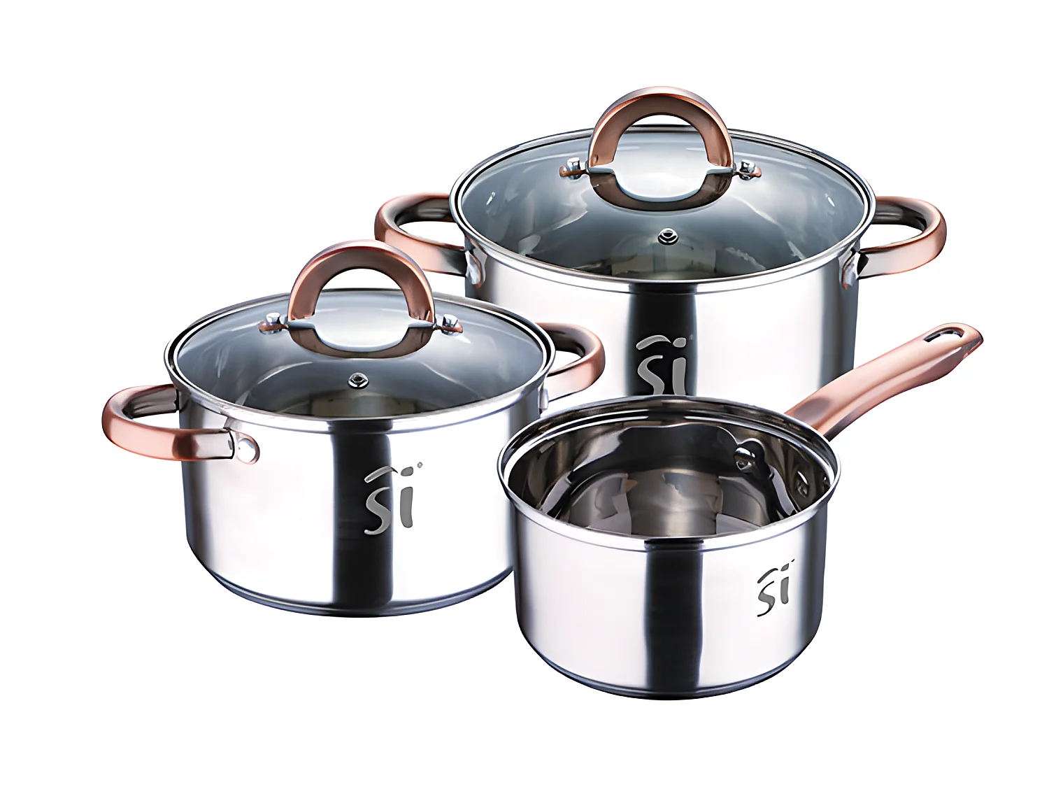 Batterie de cuisine en acier inoxydable 5 pièces, adaptée à l'induction, collection Onil