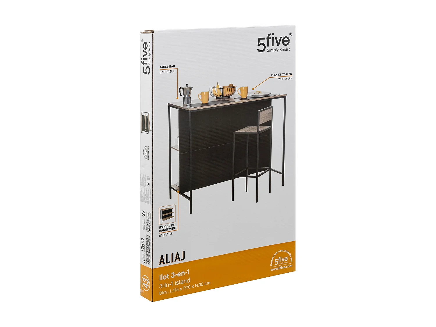 Ilot de Cuisine Design "Aliaj" 115cm Naturel & Noir