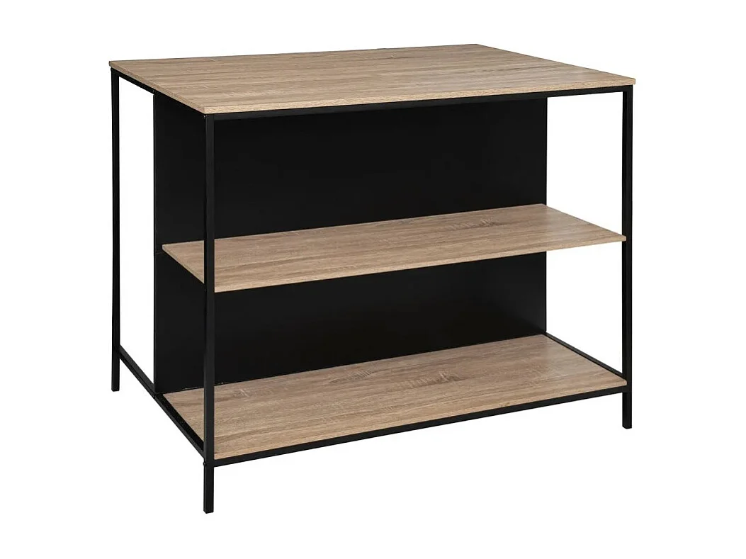 Ilot de Cuisine Design "Aliaj" 115cm Naturel & Noir