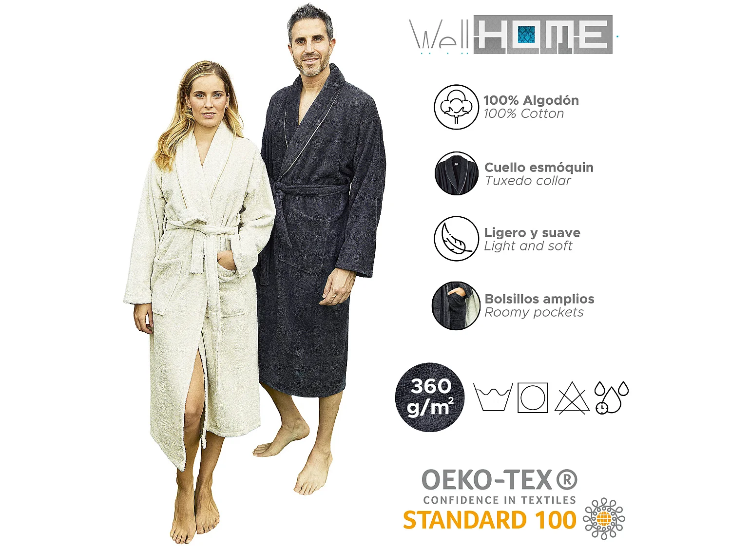 PEIGNOIR S/M 360 gr/m2 100% coton Gris