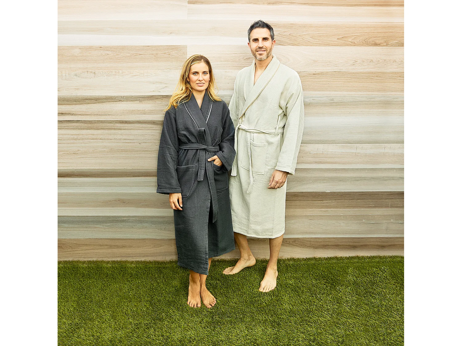 PEIGNOIR L/XL 360 gr/m2 Nid d'abeille 100% coton Gris