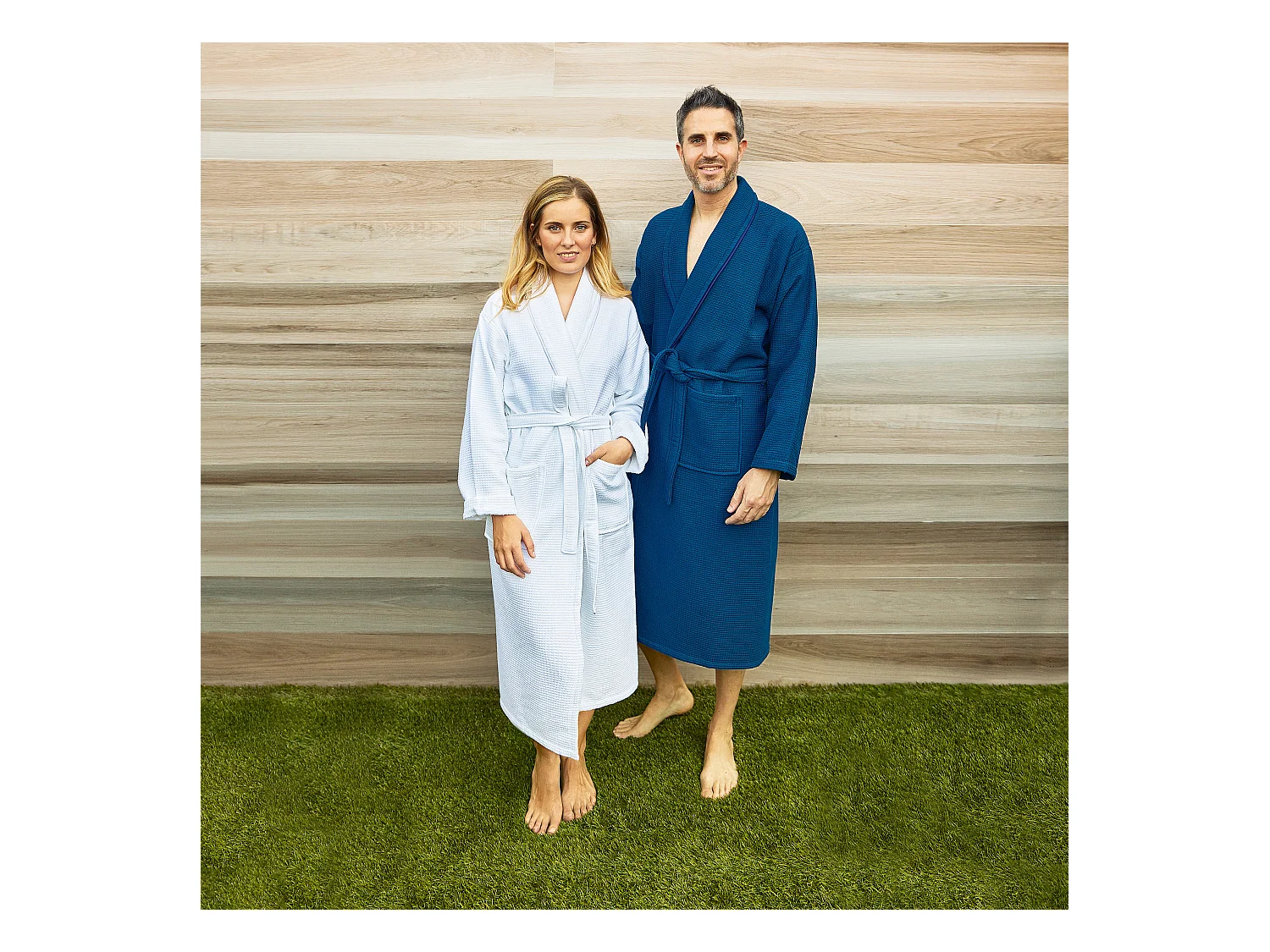 PEIGNOIR L/XL 360 gr/m2 100% coton Nid d'abeille Bleu marine