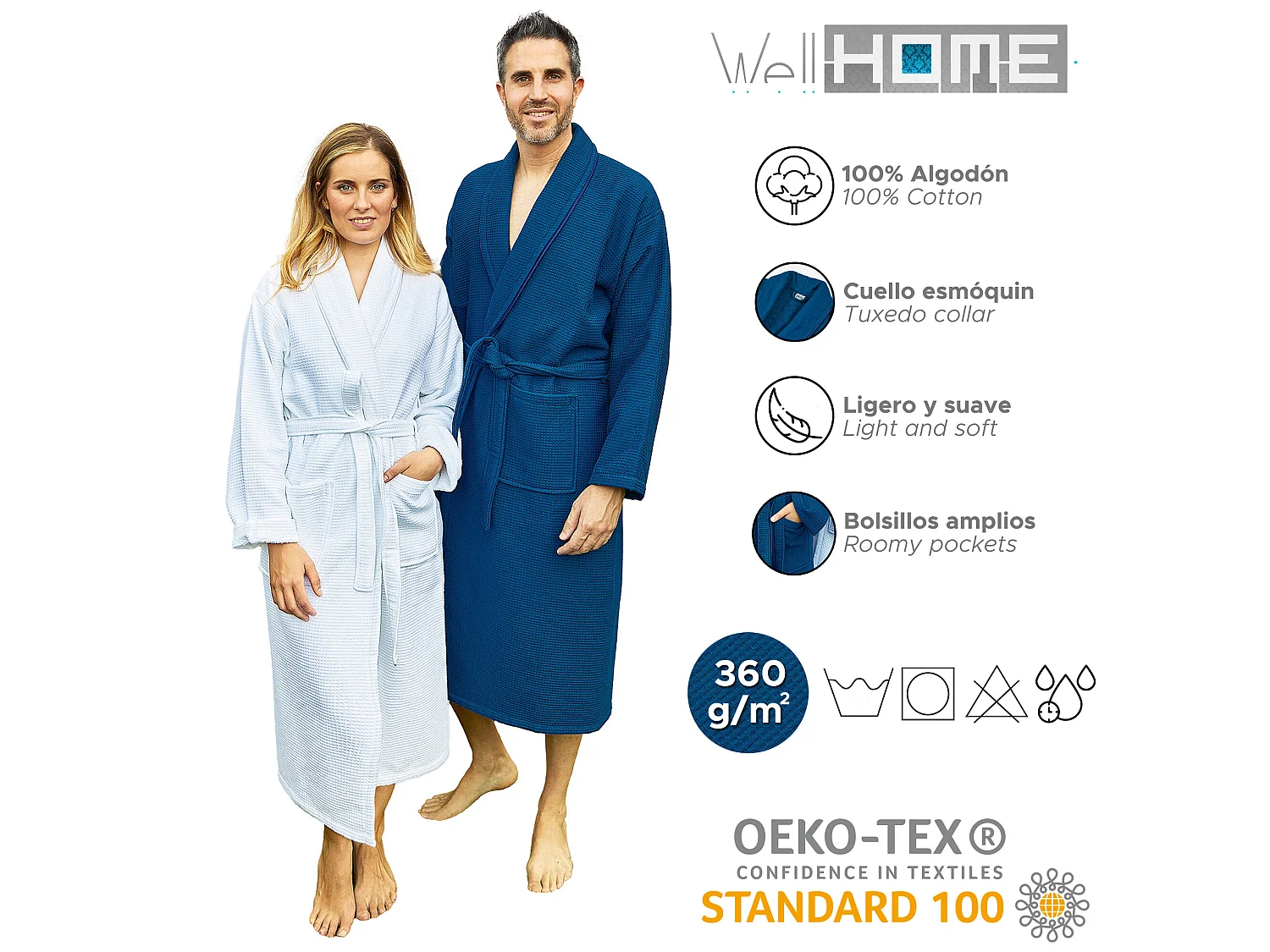 PEIGNOIR L/XL 360 gr/m2 Nid d'abeille 100% coton Blanc