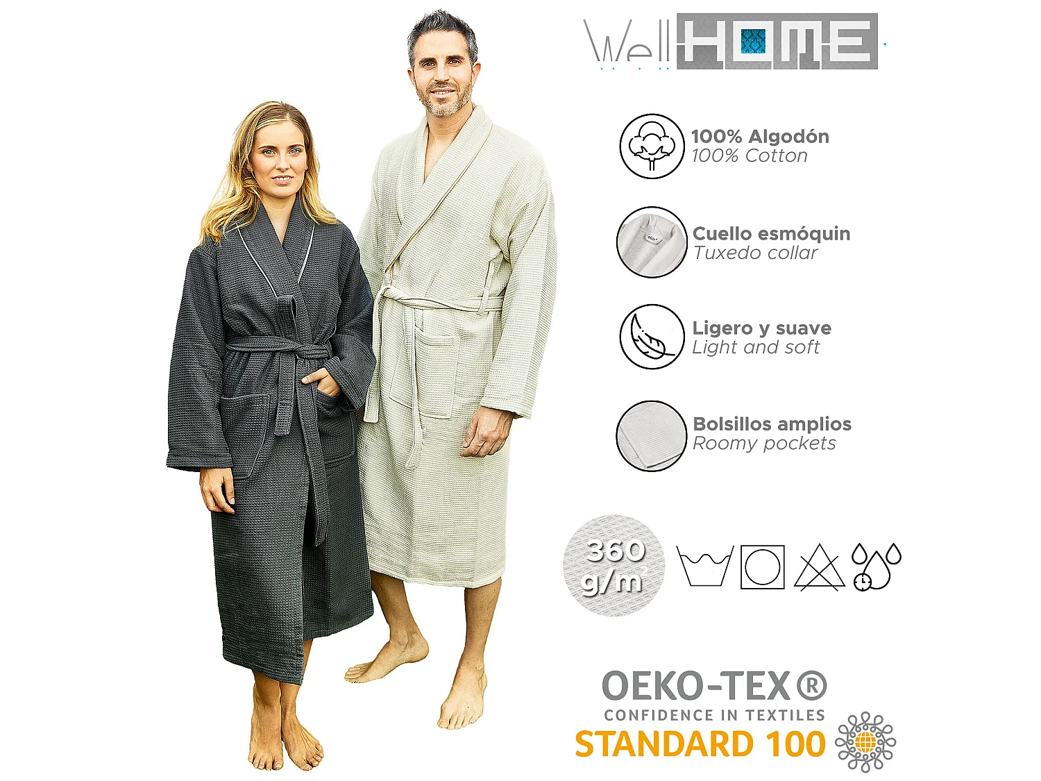 PEIGNOIR L/XL 360 gr/m2 Nid d'abeille 100% coton Beige