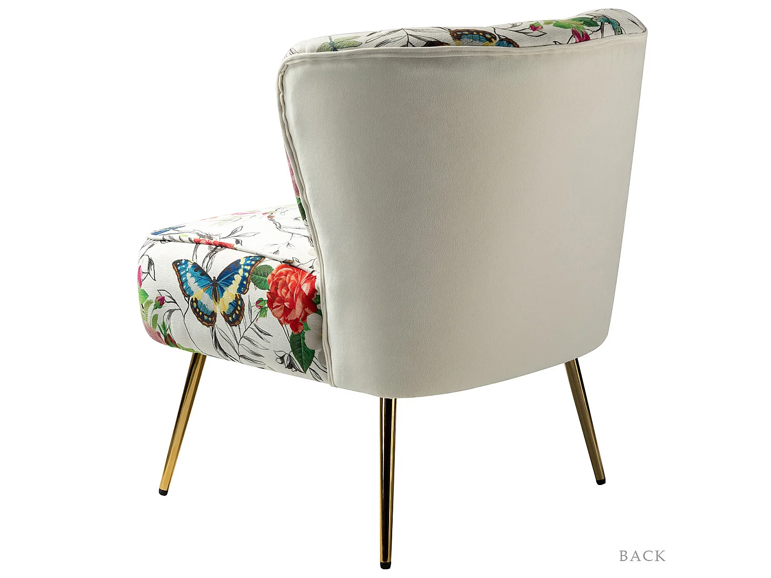 Chaise de Salon avec Pieds Dorés, Fauteuil Confortable en Tissu Floral sans Accoudoir-Imprimé Fleurs, Ivoire，Lot de 2