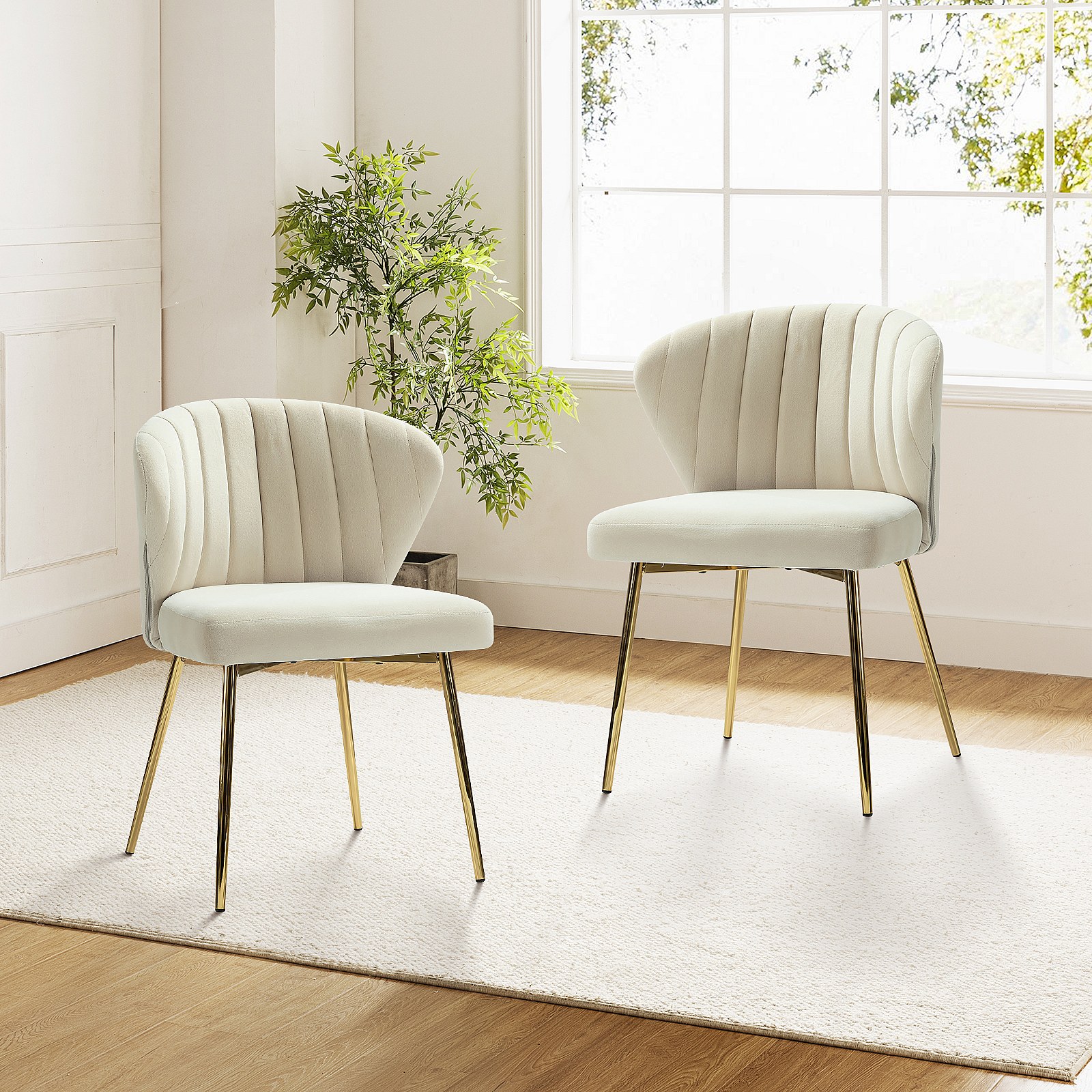 Lot De 4 Chaises De Salle à Manger En Velours - Pieds Métal - Design Moderne - Beige - Pour Cuisine, Salon, Bureau