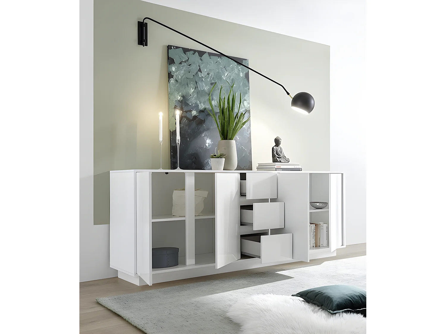 Buffet ICE blanc laqué 210 cm