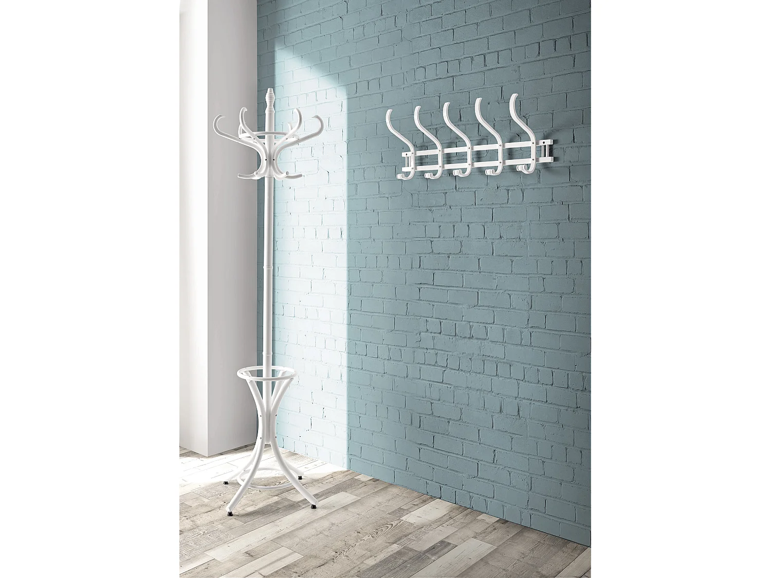 Porte-manteau - H183cm x L48cm x P51cm - bois coloris blanc -  Vintage