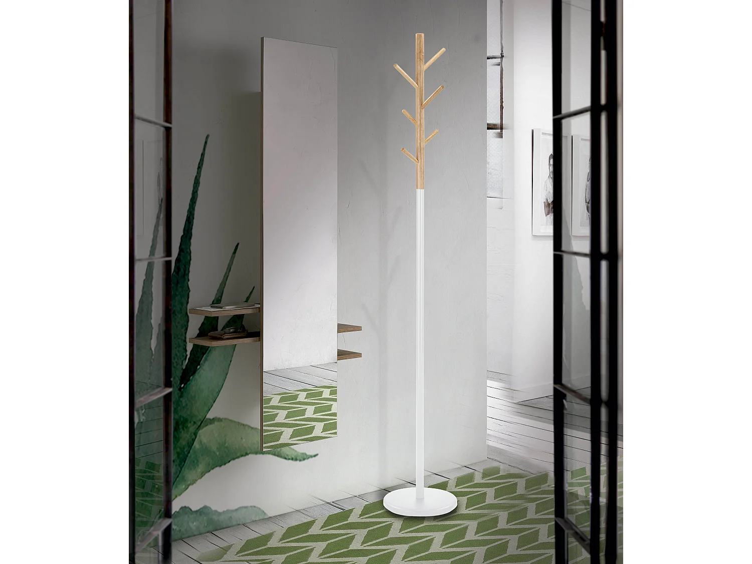 Perchero - A178cm x L28cm x F28cm - metal y madera blanco/fresno -  Bosquet