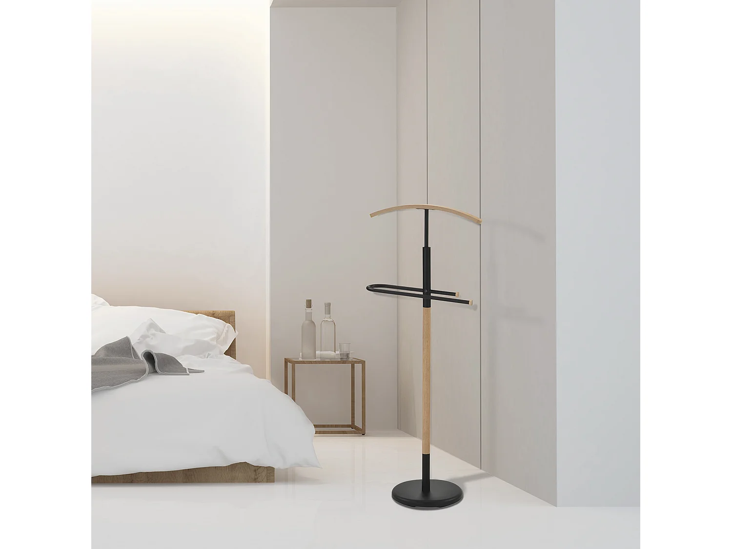 Valet de chambre - H120cm x L47cm x P28cm - métal et bois noir/chêne - Wood