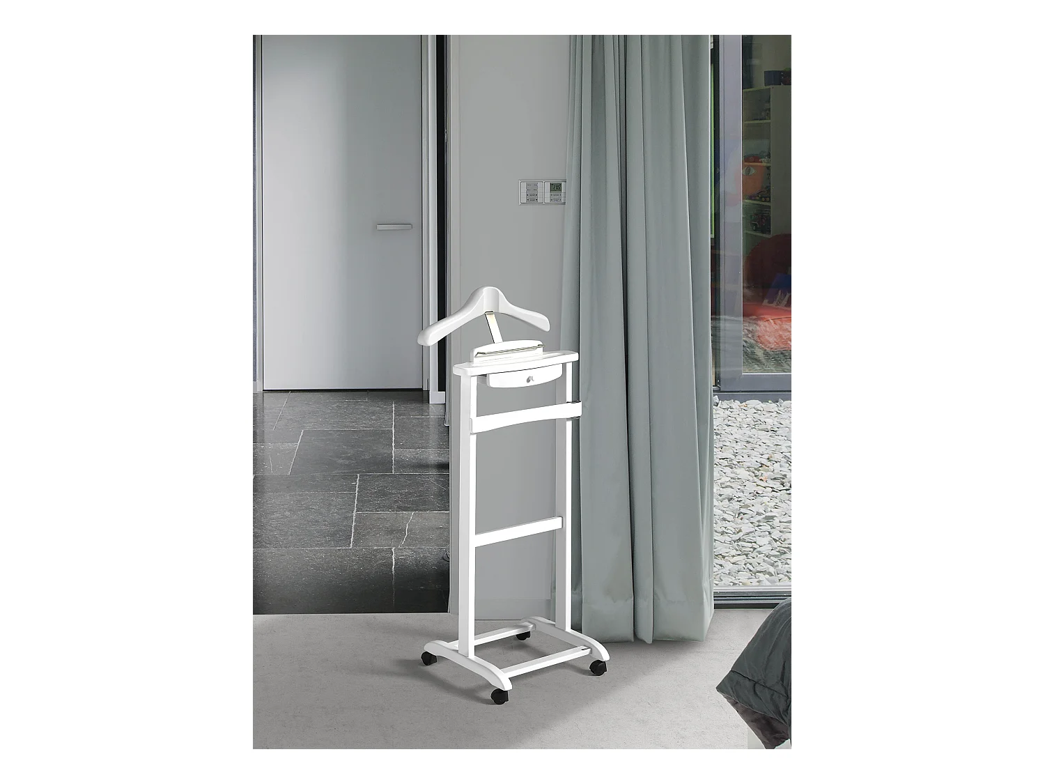 Valet de nuit à roulettes - H110cm x L47cm x P35cm - hêtre massif blanc - Rennes