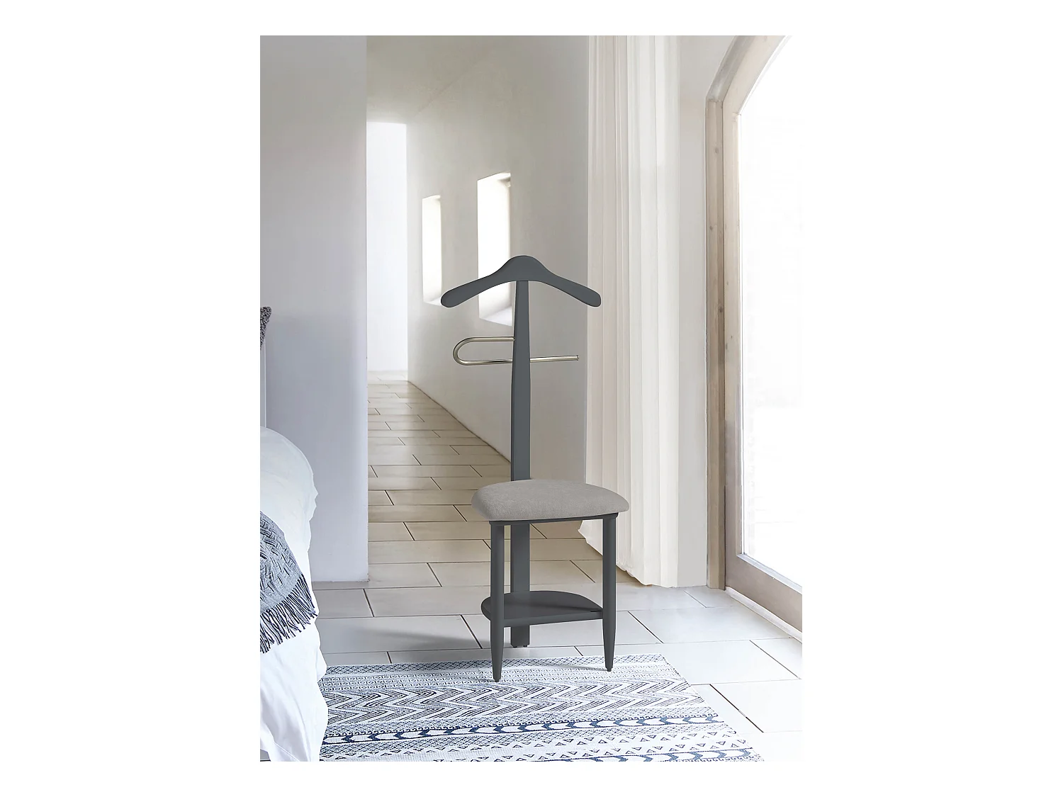 Valet de nuit - H105cm x L45cm x P41cm - hêtre massif gris graphite - Sedie