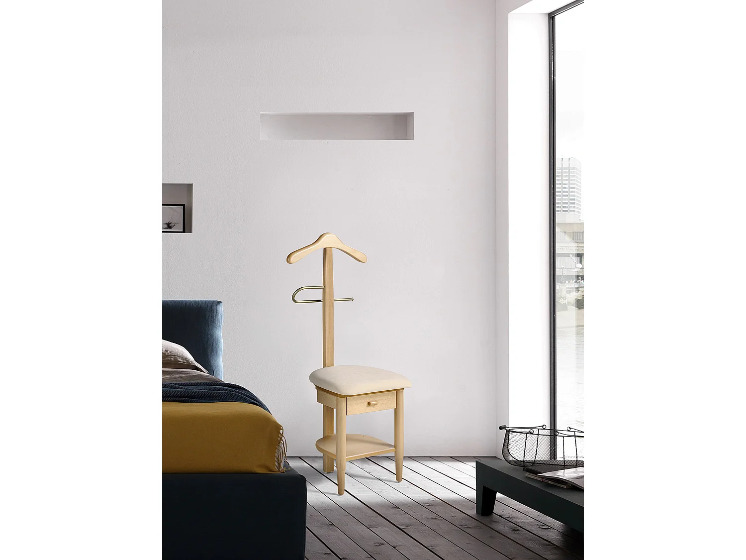 Valet de nuit - H115cm x L45cm x P41cm - hêtre massif naturel - Stanza