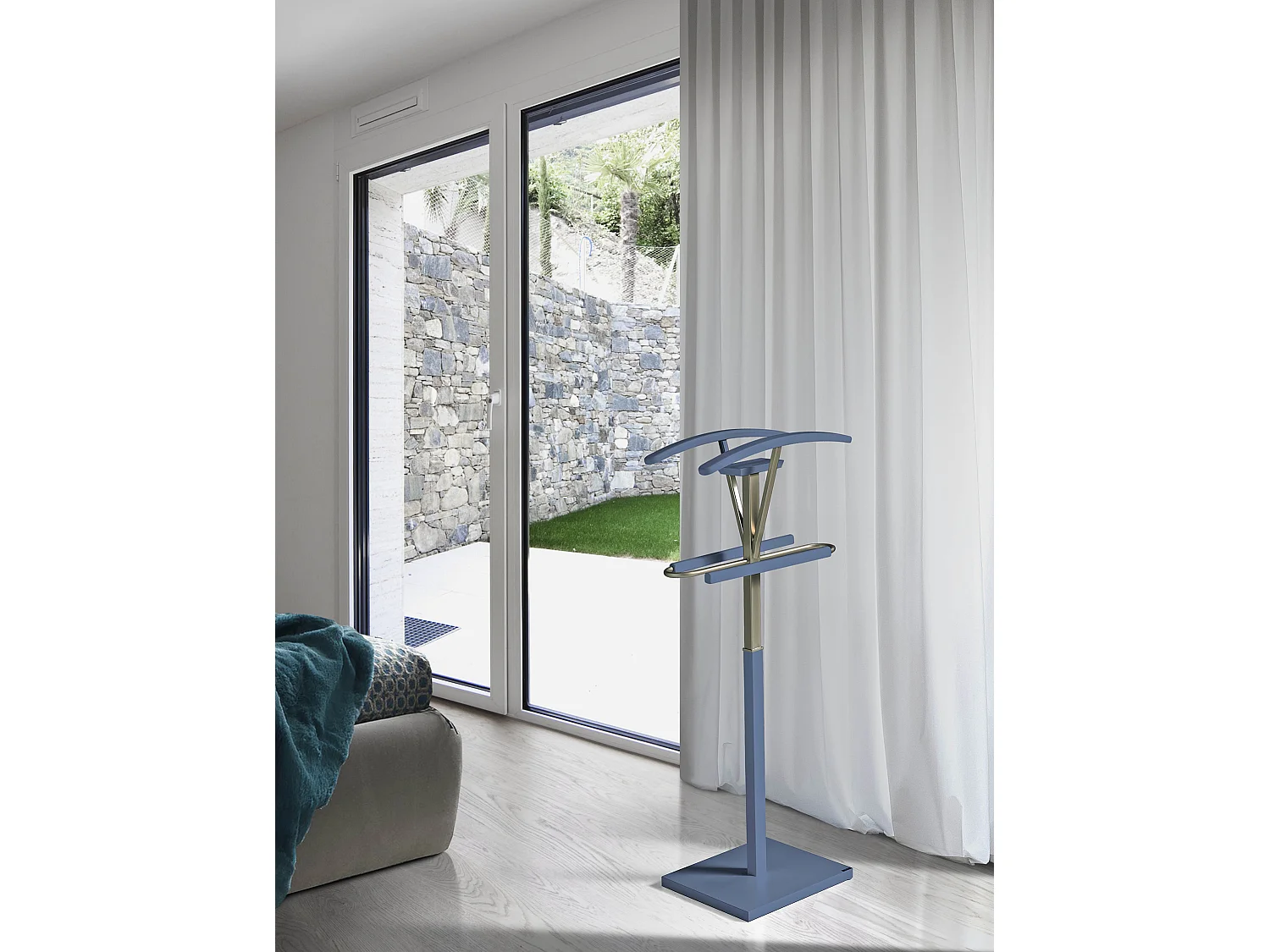 Valet de nuit - H110cm x L47cm x P34cm - hêtre massif bleu - Couple