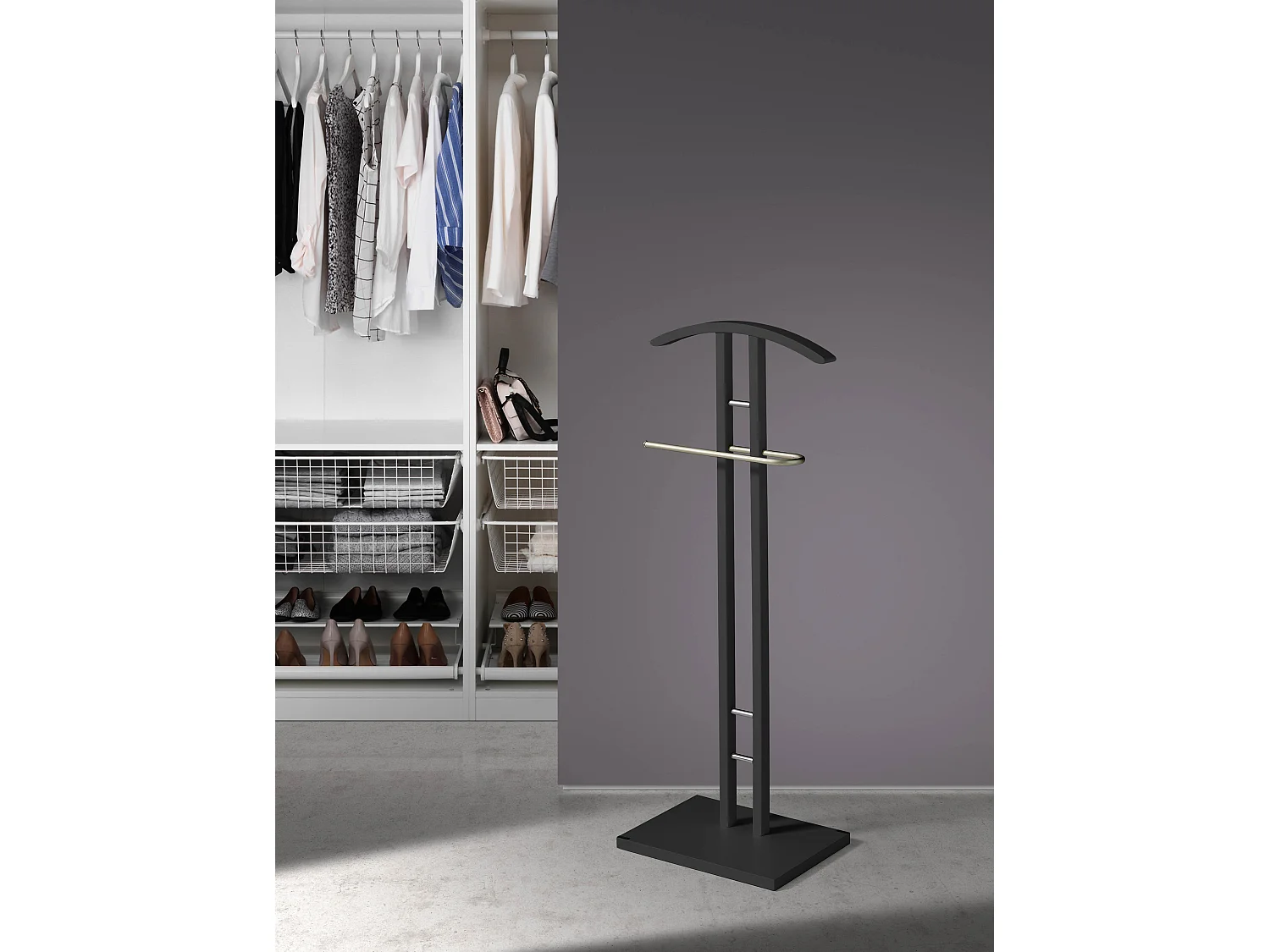 Valet de nuit - H111cm x L46cm x P28cm - hêtre massif noir - Chicago