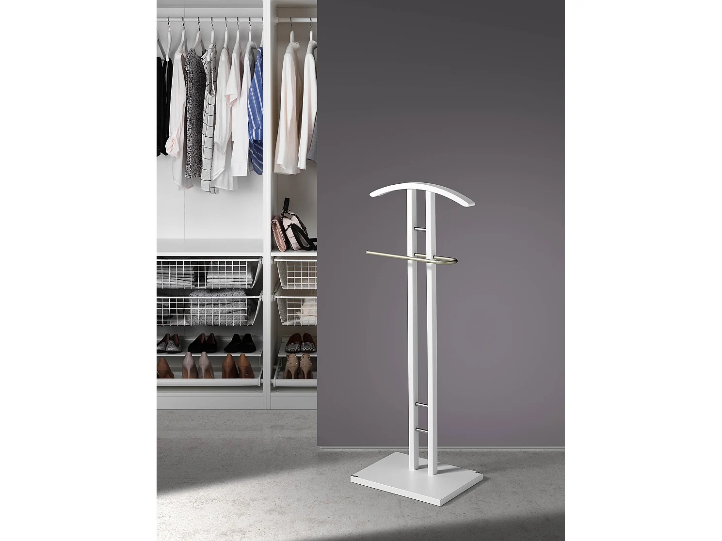 Valet de nuit - H111cm x L46cm x P28cm - hêtre massif blanc - Chicago