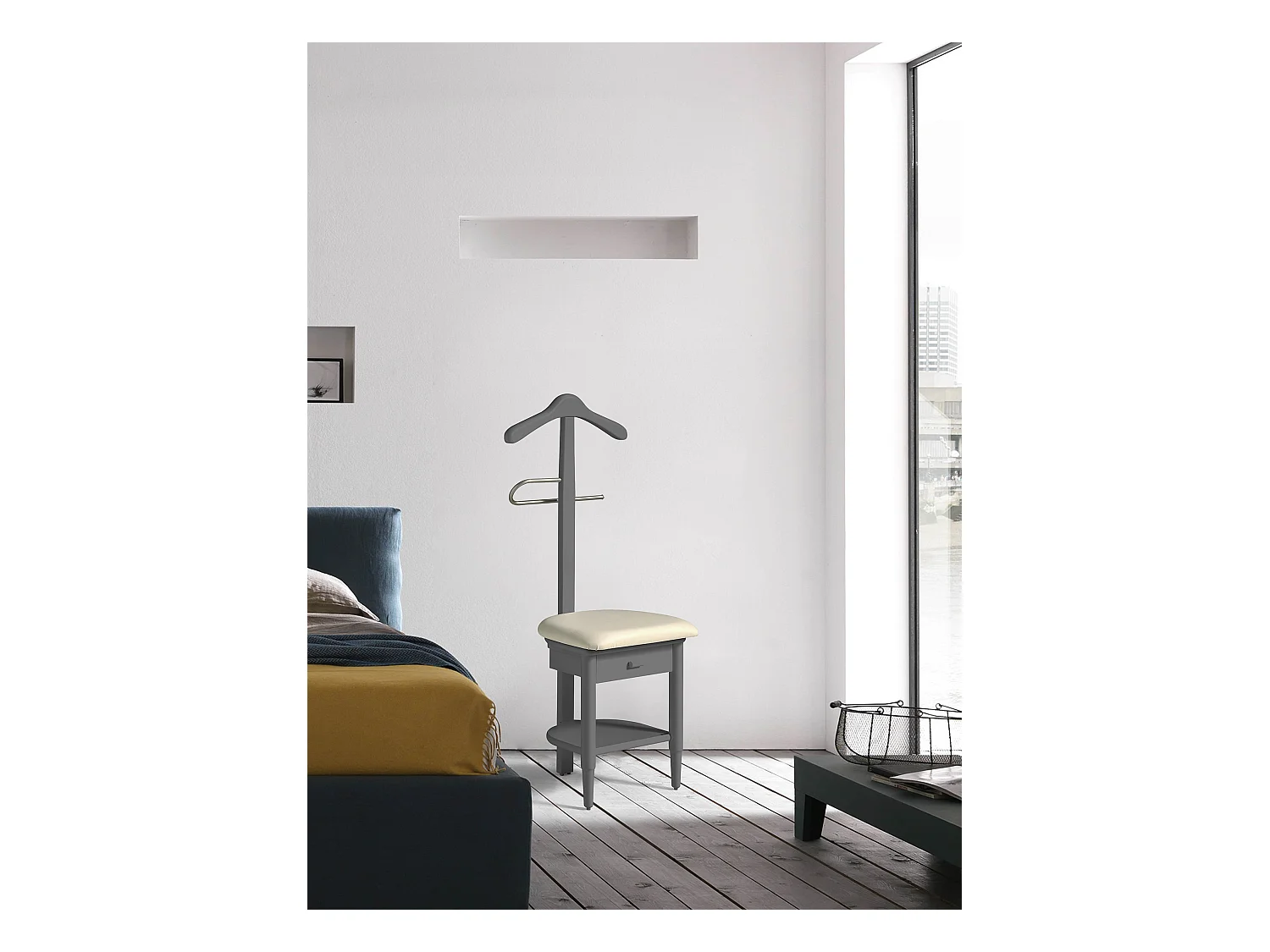 Valet de nuit - H115cm x L45cm x P41cm - hêtre massif gris - Stanza