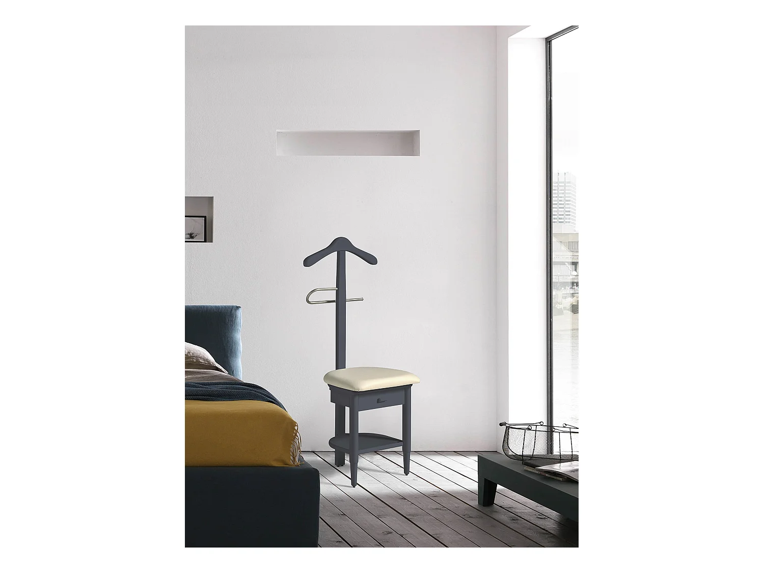 Valet de nuit - H115cm x L45cm x P41cm - hêtre massif gris graphite - Stanza