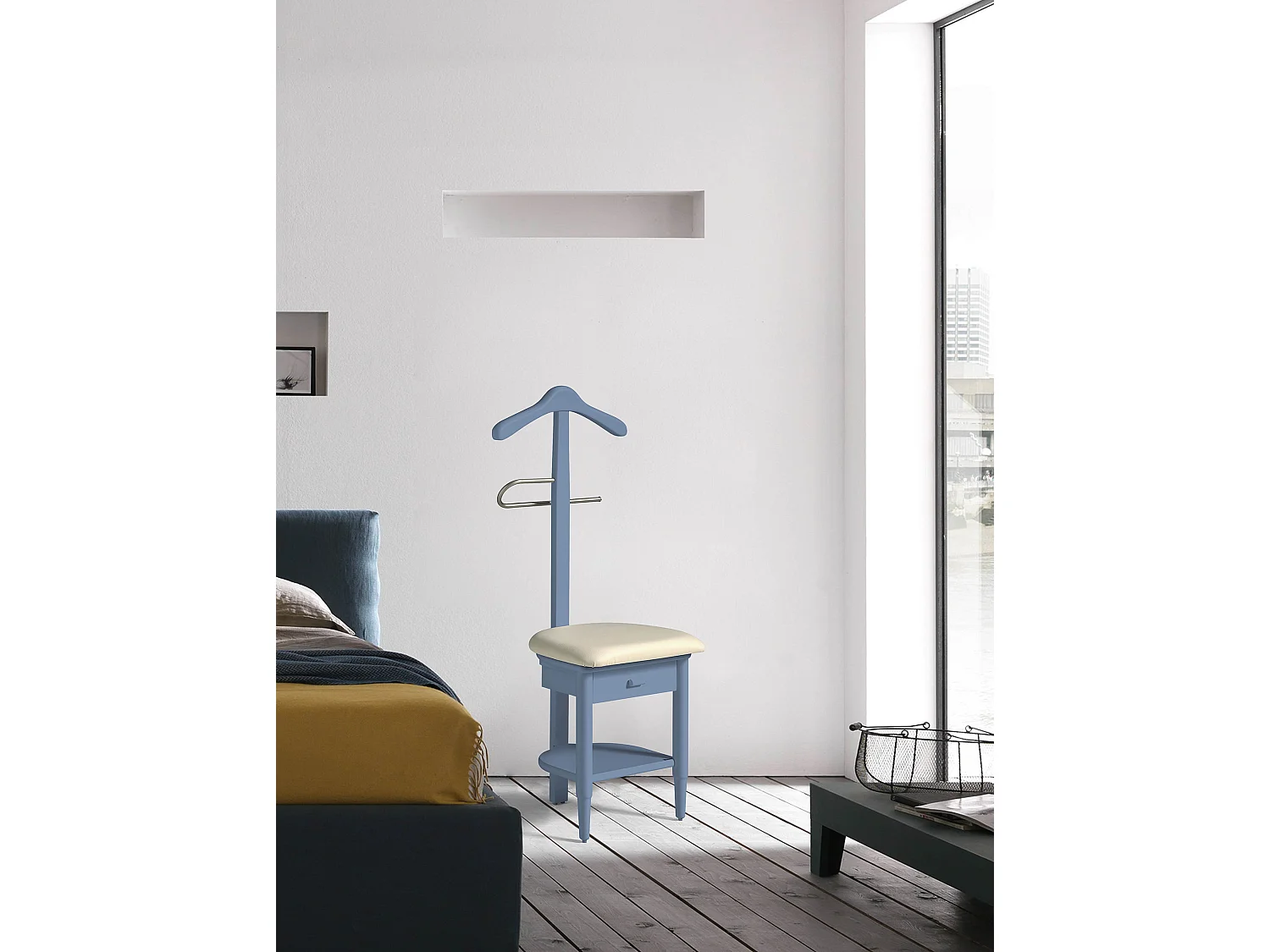 Valet de nuit - H115cm x L45cm x P41cm - hêtre massif bleu - Stanza