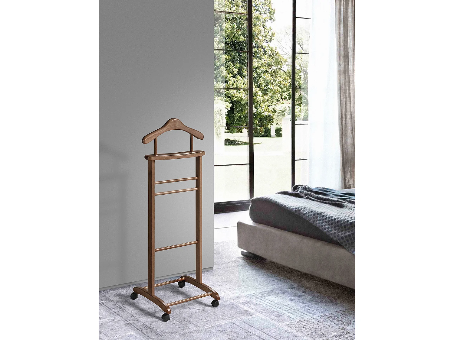 Cabide com rodas - A110cm x L45cm x F34cm - faia maciça nogueira - Lyon