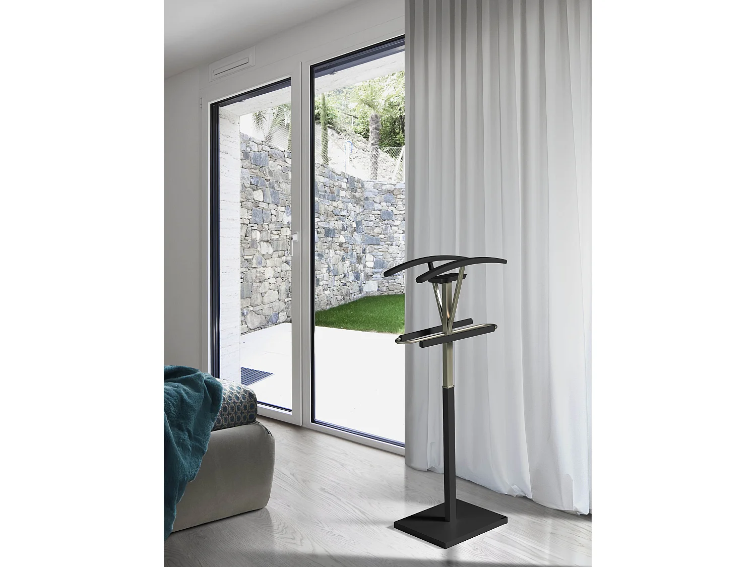 Valet de nuit - H110cm x L47cm x P34cm - hêtre massif noir - Couple