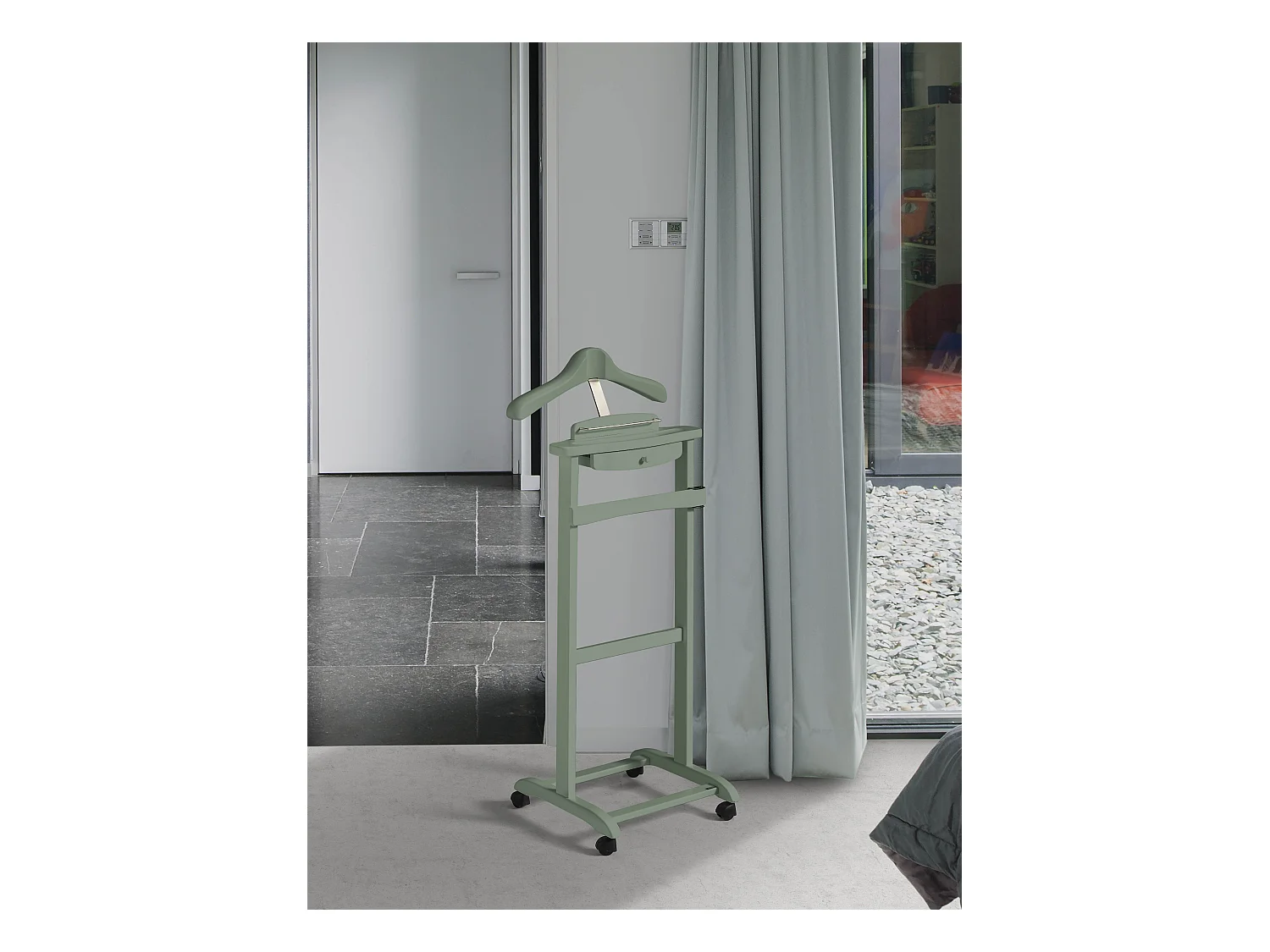 Valet de nuit à roulettes - H110cm x L47cm x P35cm - hêtre massif vert - Rennes