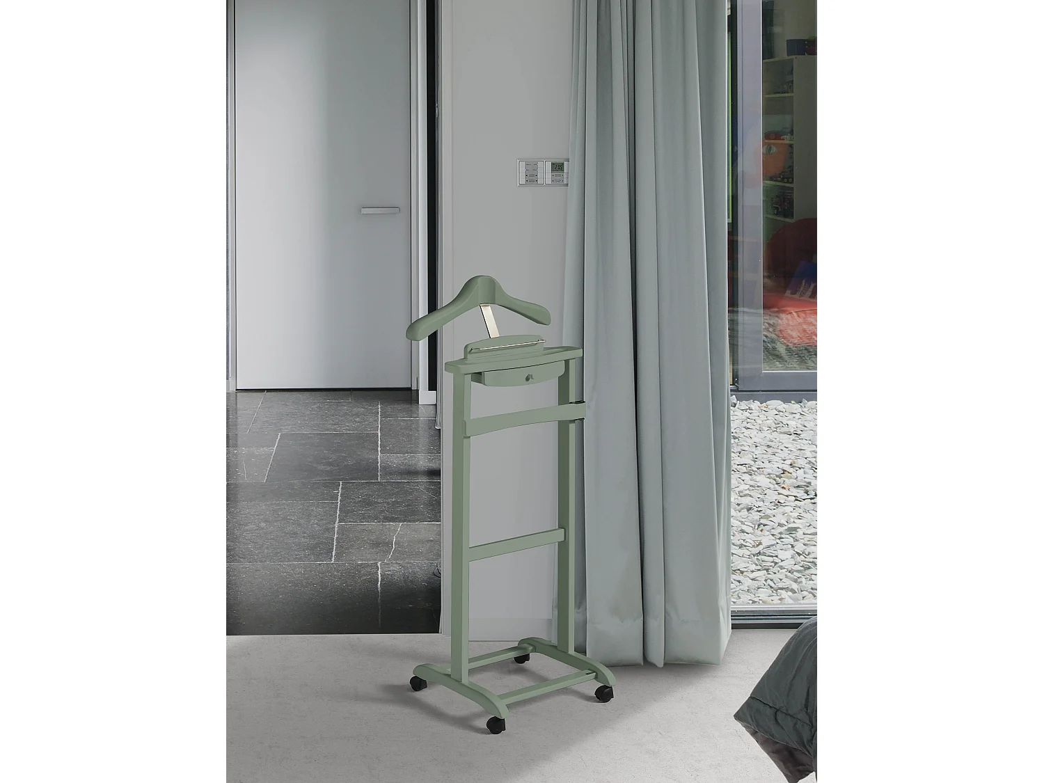 Valet de nuit à roulettes - H110cm x L47cm x P35cm - hêtre massif vert - Rennes