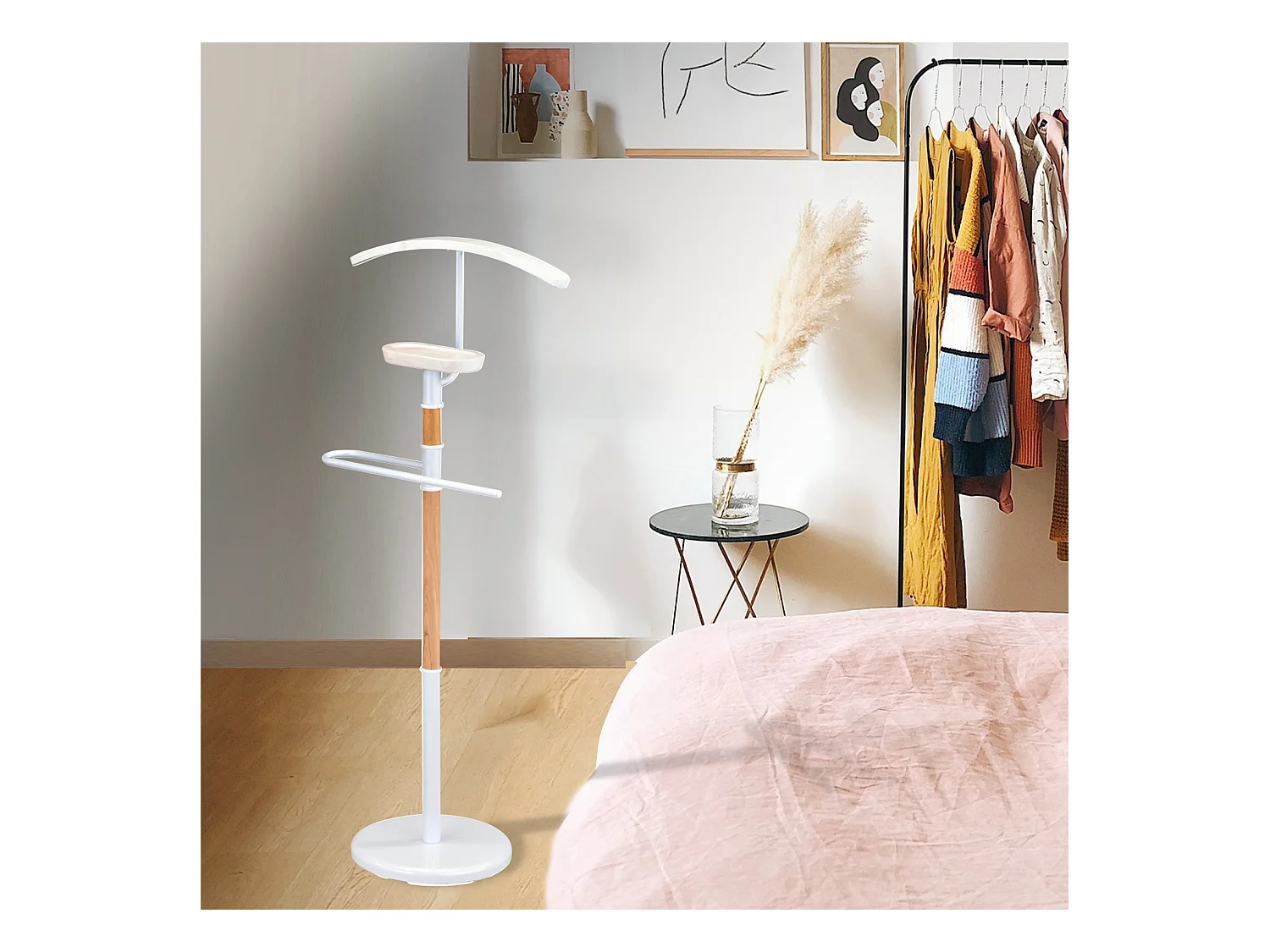 Galán de noche - A110cm x L45cm x F28cm - metal y madera blanco/fresno - Nature