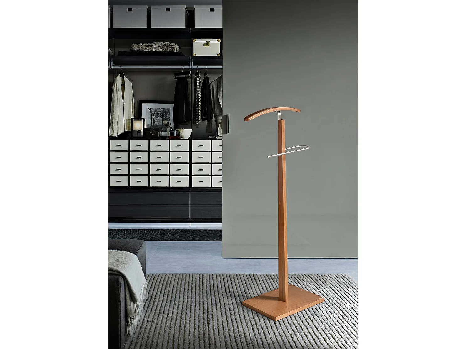 Valet de nuit - H114cm x L48cm x P28cm - hêtre massif cerisier - Smart