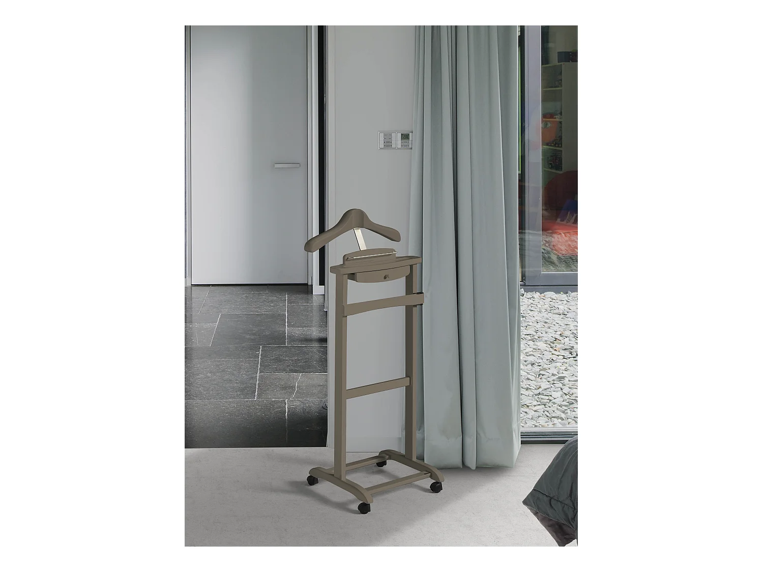Valet de nuit à roulettes - H110cm x L47cm x P35cm - hêtre massif moka - Rennes