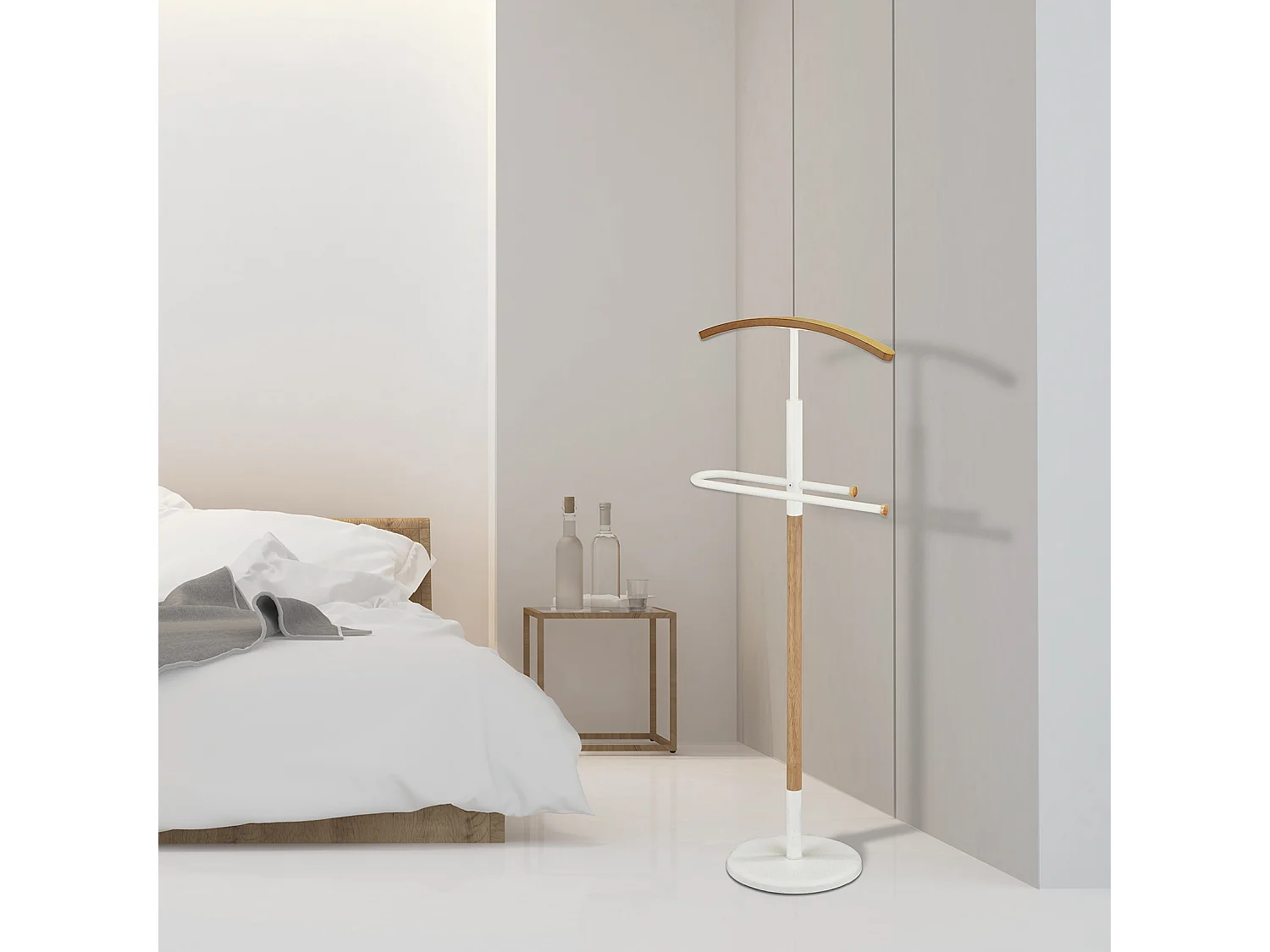 Valet de chambre - H120cm x L47cm x P28cm - métal et bois blanc/chêne - Wood