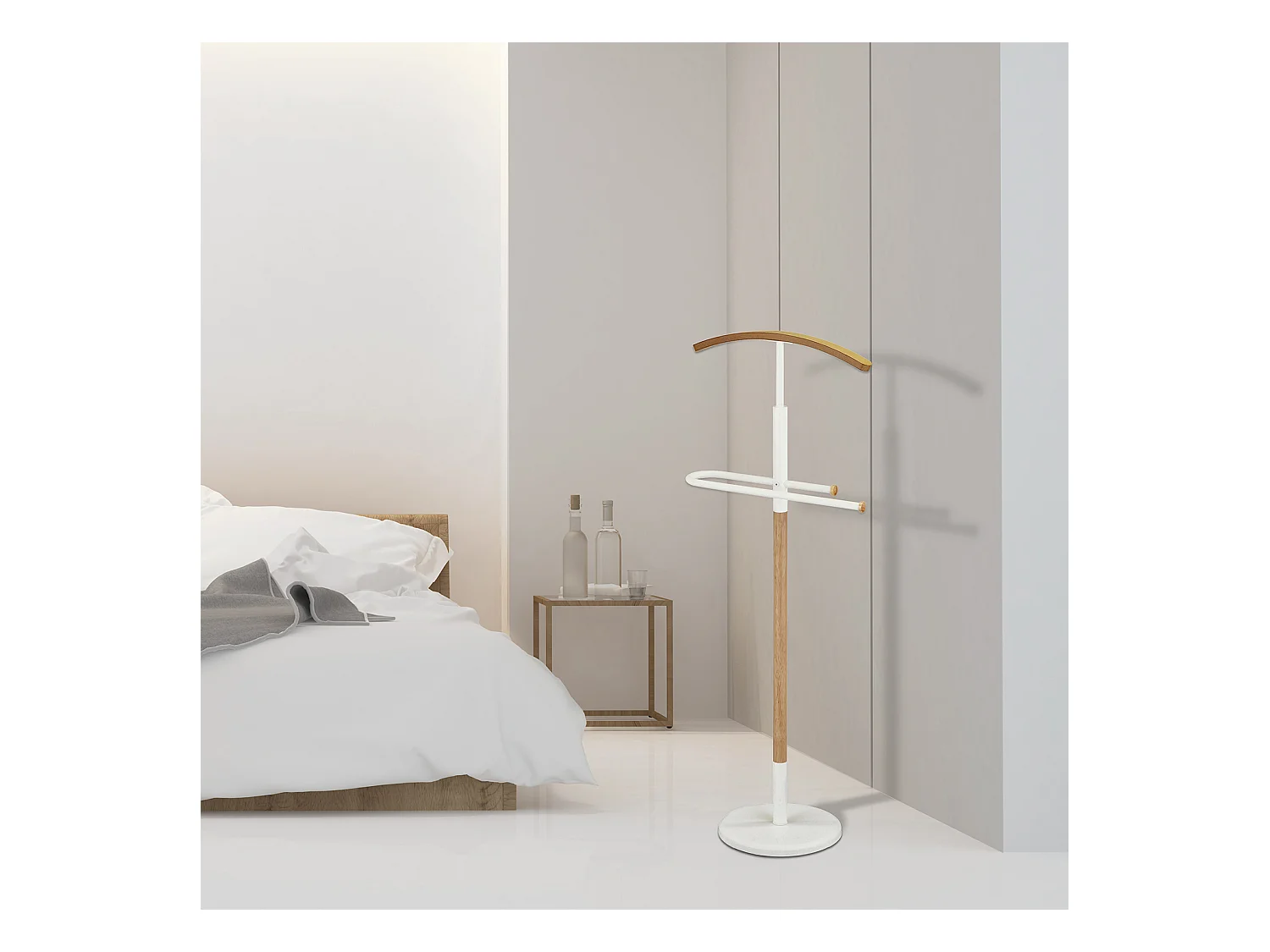 Galán de noche - A120cm x L47cm x F28cm - metal y madera blanco/fresno - Wood