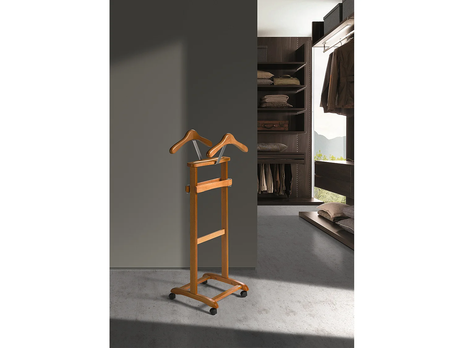 Cabide com rodas - A110cm x L47cm x F35cm - faia maciça cerejeira - Double