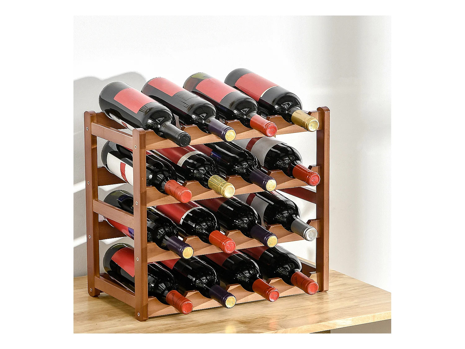 Étagère à bouteilles casier à vin range bouteilles horizontal 4 niv. 16 bouteilles max. bois de bambou