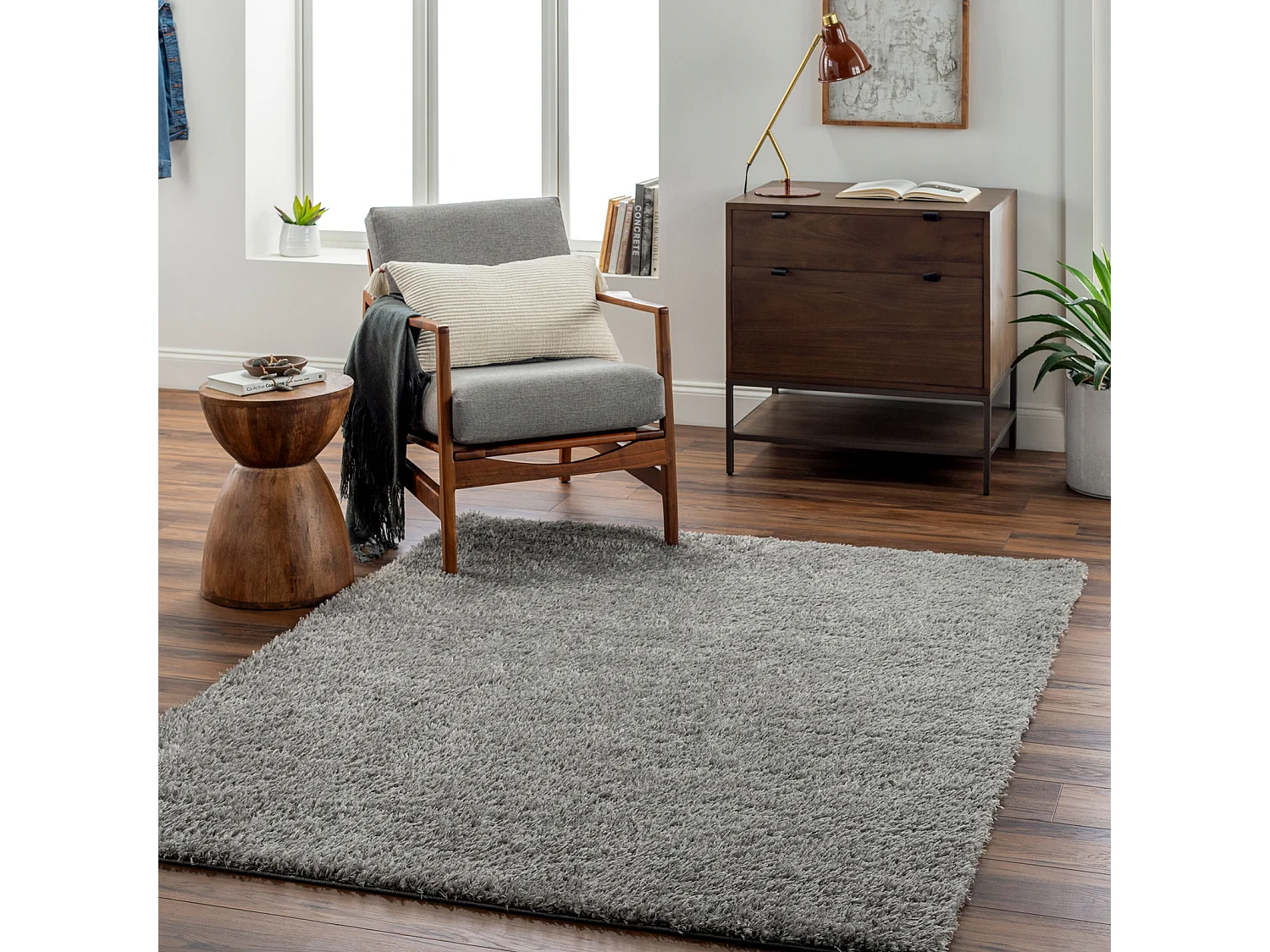 Zacht Hoogpolig Shaggy Tapijt - Grijs - 160x213cm - SOSO