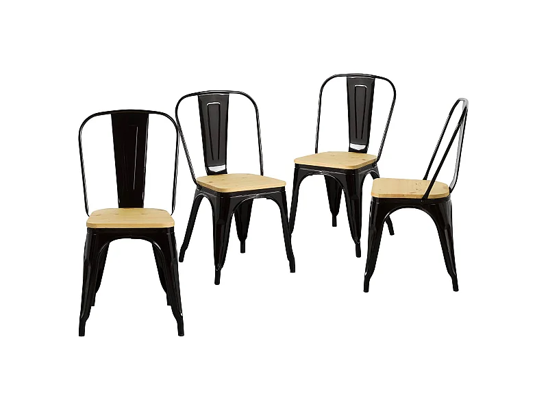 Pack 4 Sillas Industriales Strong con Asiento de Madera 44x43x84cm Thinia Home